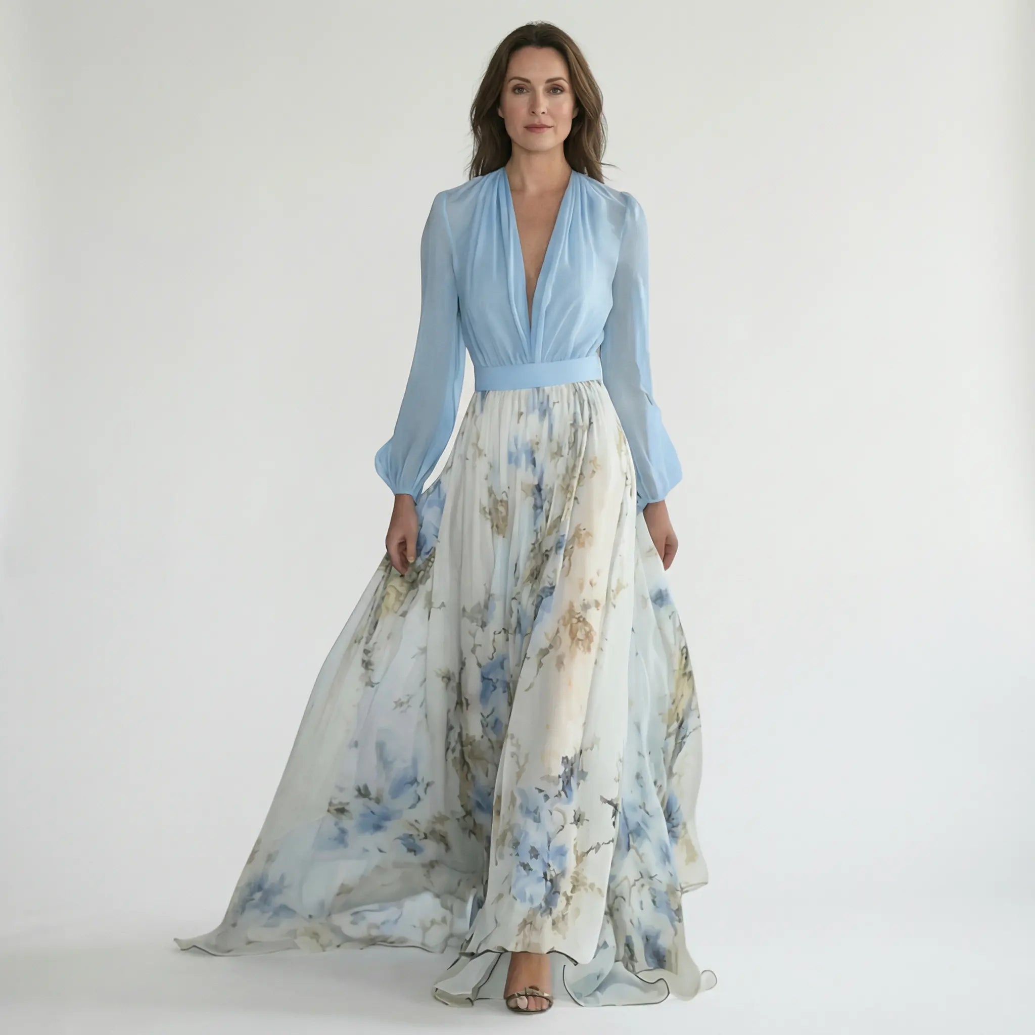 Pleated Chiffon Floral Maxi Wedding Guest Dress for Women TARHUS  SS - Womens - Maxi Dress