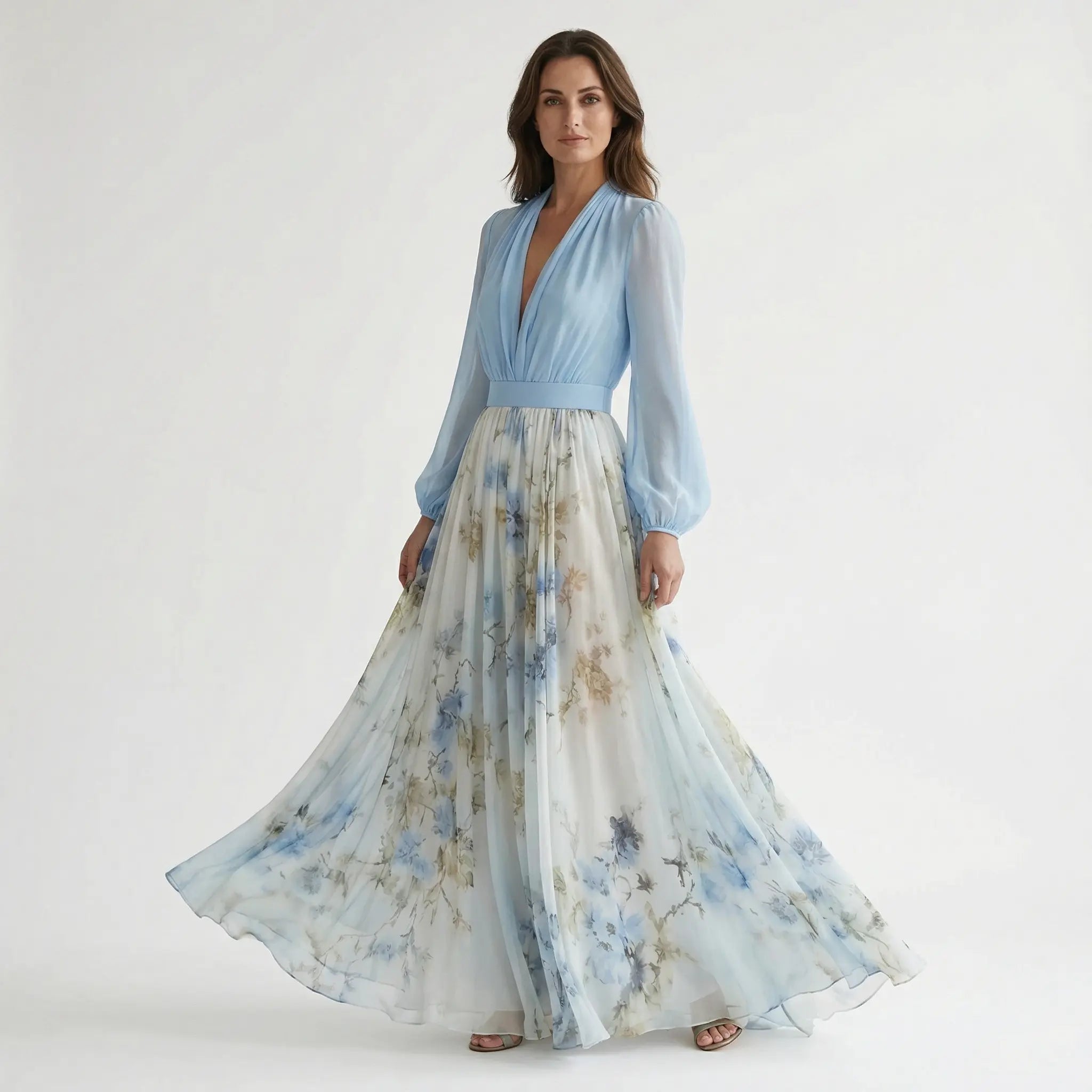 Pleated Chiffon Floral Maxi Wedding Guest Dress for Women TARHUS  SS - Womens - Maxi Dress