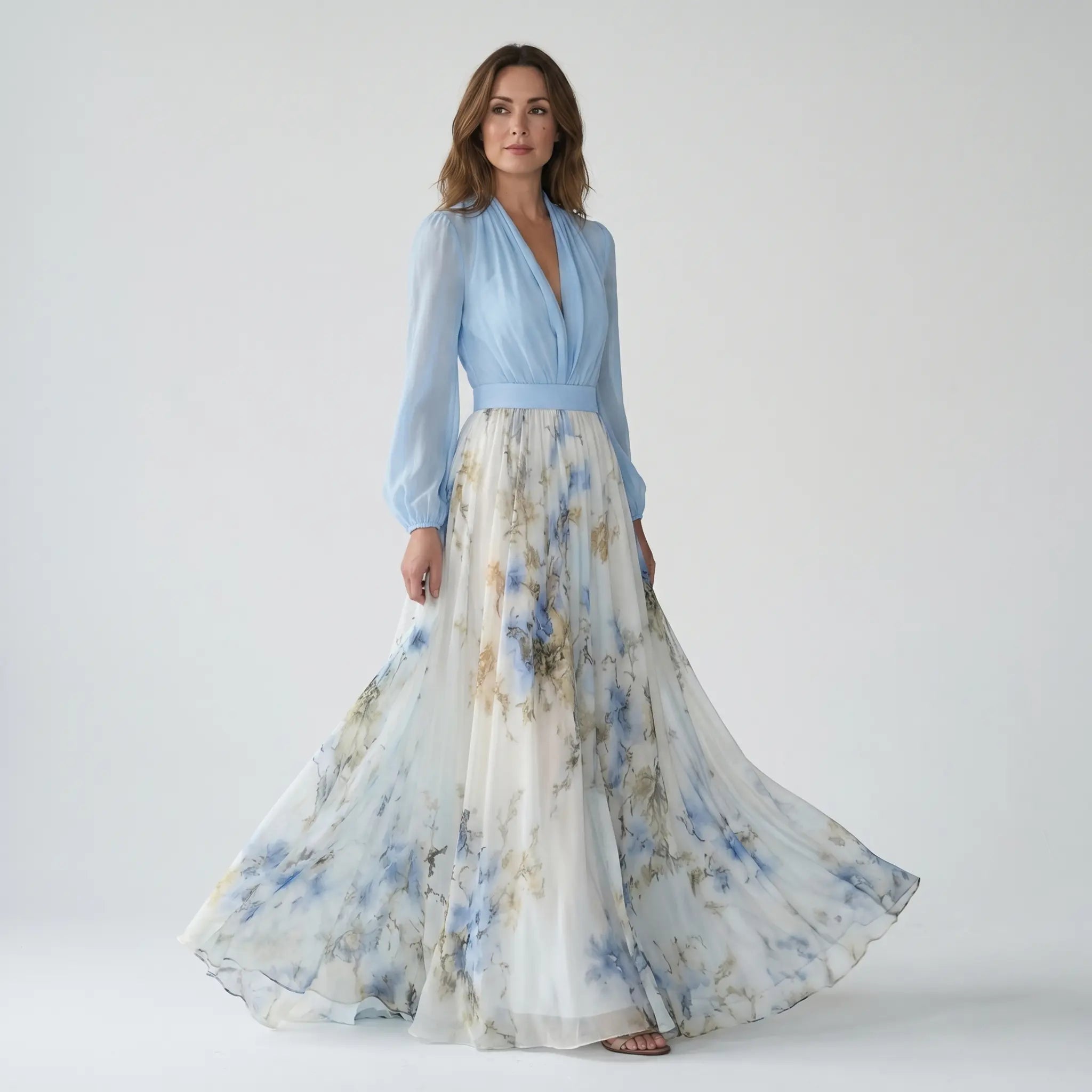 Pleated Chiffon Floral Maxi Wedding Guest Dress for Women TARHUS  SS - Womens - Maxi Dress