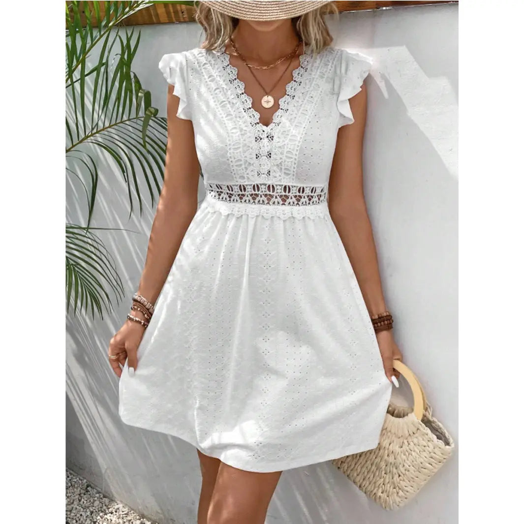 Broderie Anglaise Cotton Lilac Summer Dress for Women TARHUS  SS - Womens - Mini Dress