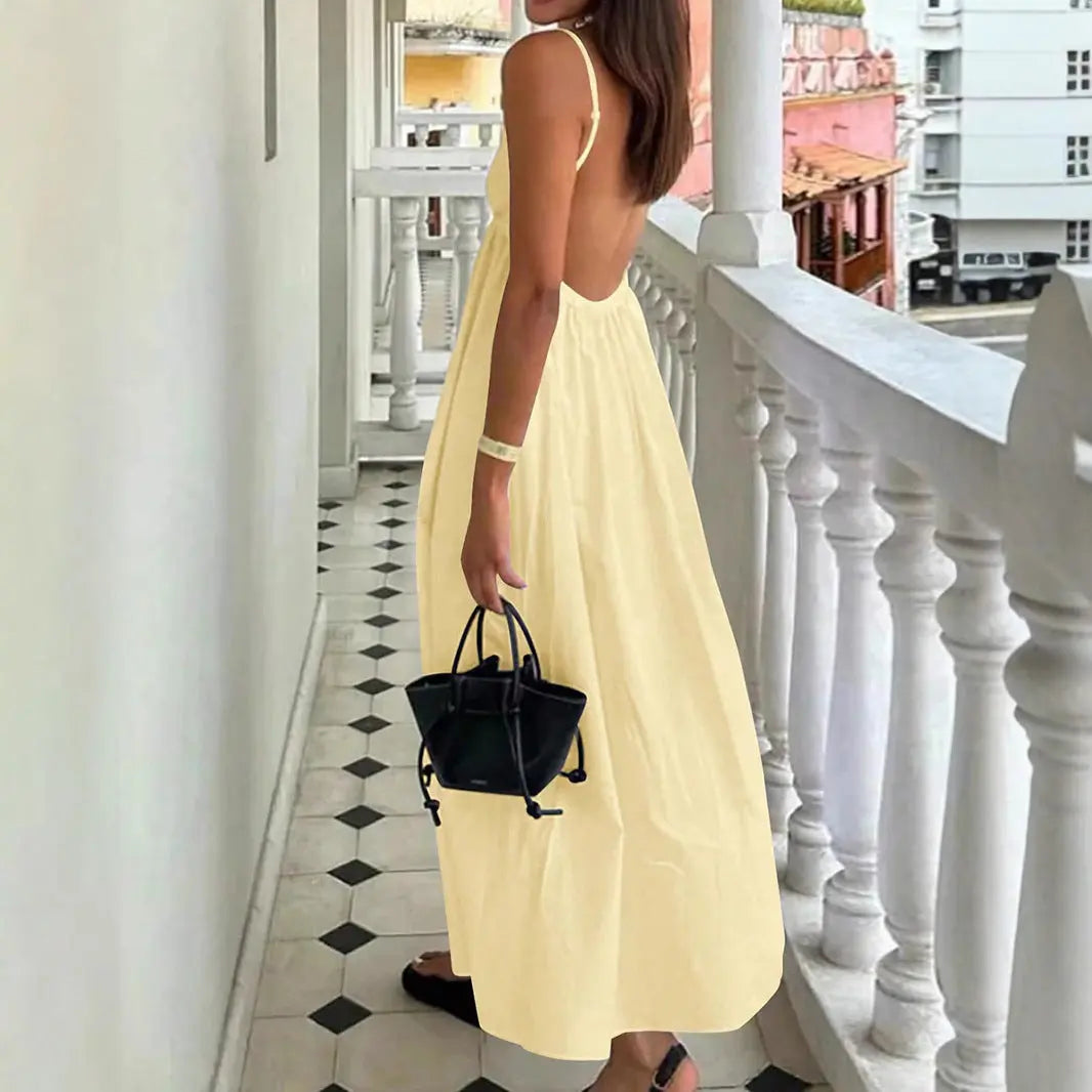 Butter Yellow Summer Cotton Maxi Dress for Women TARHUS  SS - Womens - Maxi Dress