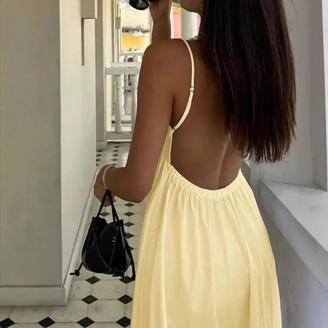 Butter Yellow Summer Cotton Maxi Dress for Women TARHUS  SS - Womens - Maxi Dress