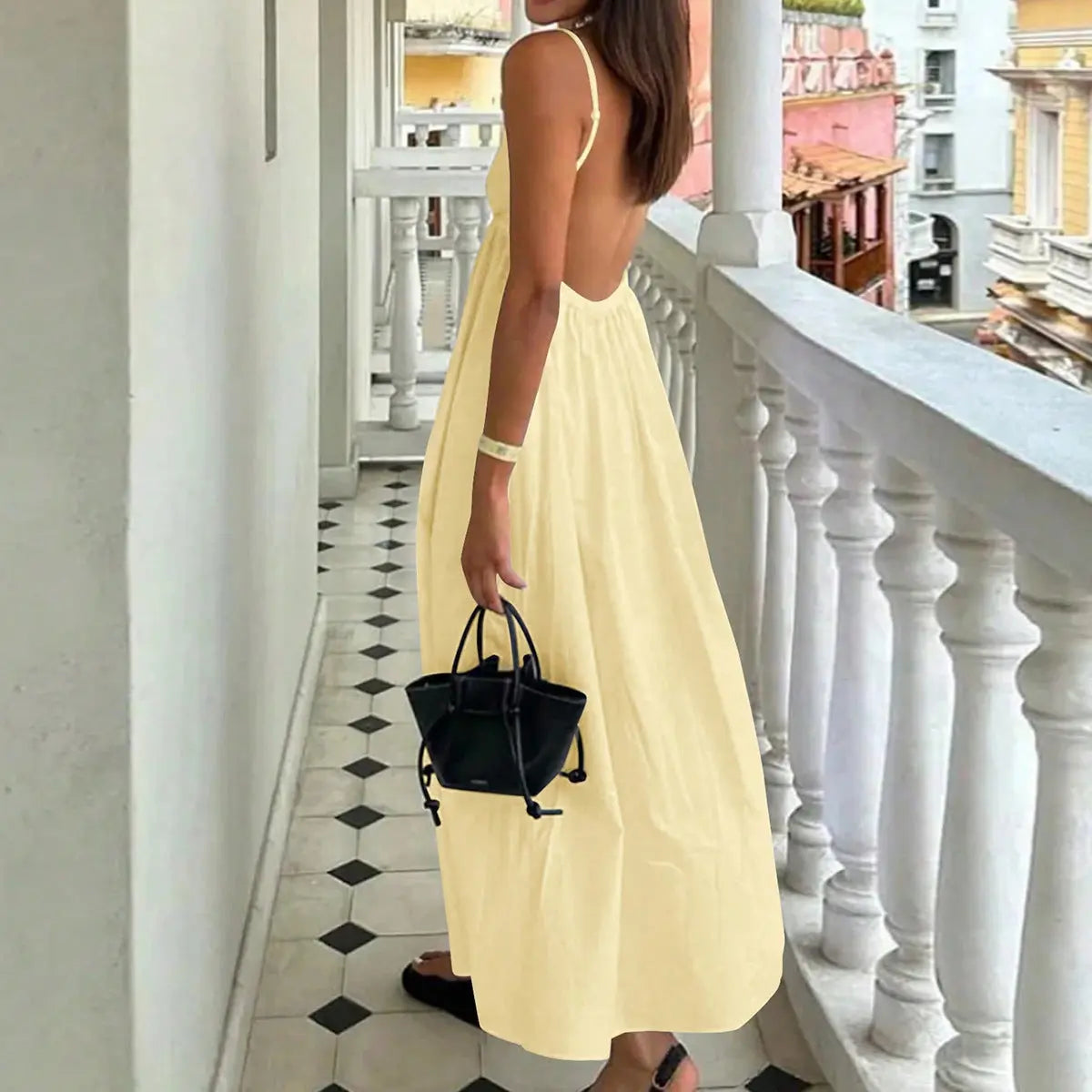 Butter Yellow Summer Cotton Maxi Dress for Women TARHUS  SS - Womens - Maxi Dress
