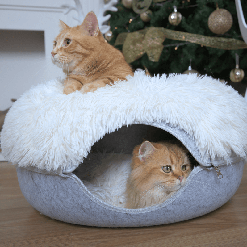 Cat Cave Calming Donut Bed for Anxiety Relief & Cozy Sleeping