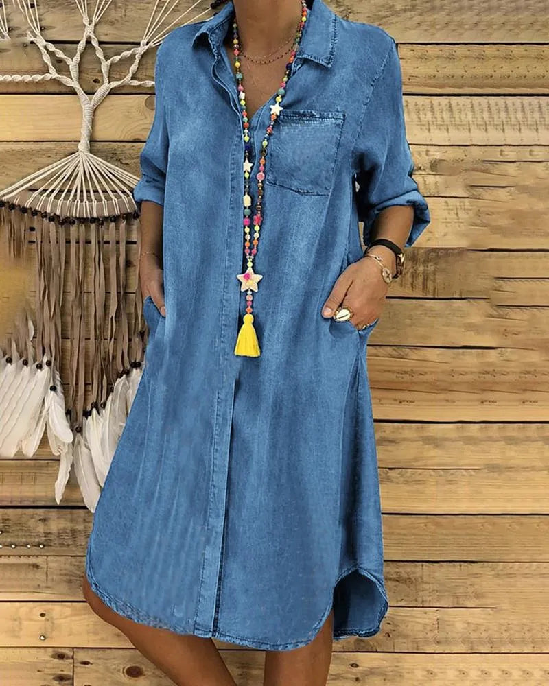 Stylish Casual Denim Shirt Dress with Comfortable Fit TARHUS  Midi Dresses (Women)