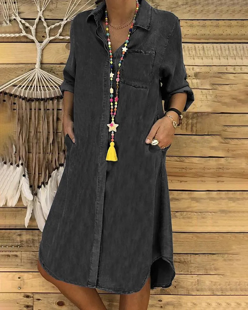 Stylish Casual Denim Shirt Dress with Comfortable Fit TARHUS  Midi Dresses (Women)