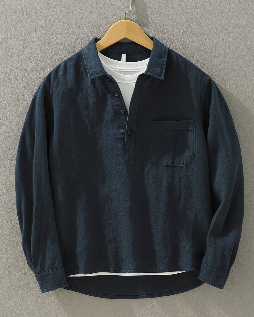 Men’s Casual Henley Shirt – Long Sleeve Cotton-Linen Pullover TARHUS