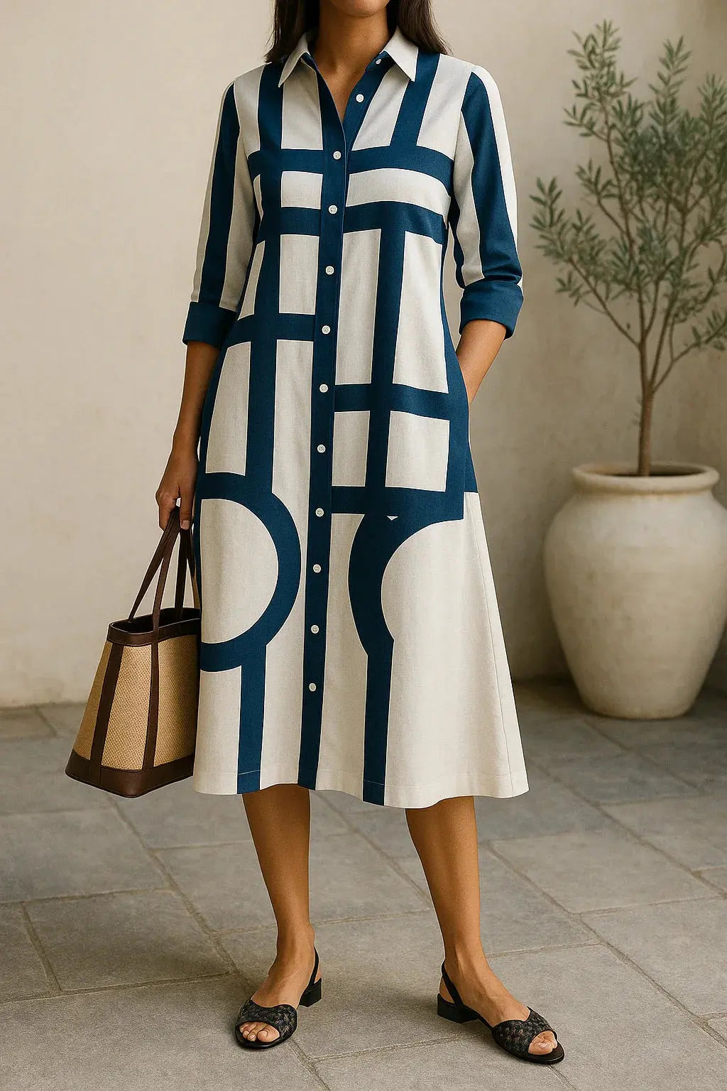 Clarissa's Shirt Dress with Bold Geometric Print - TARHUS