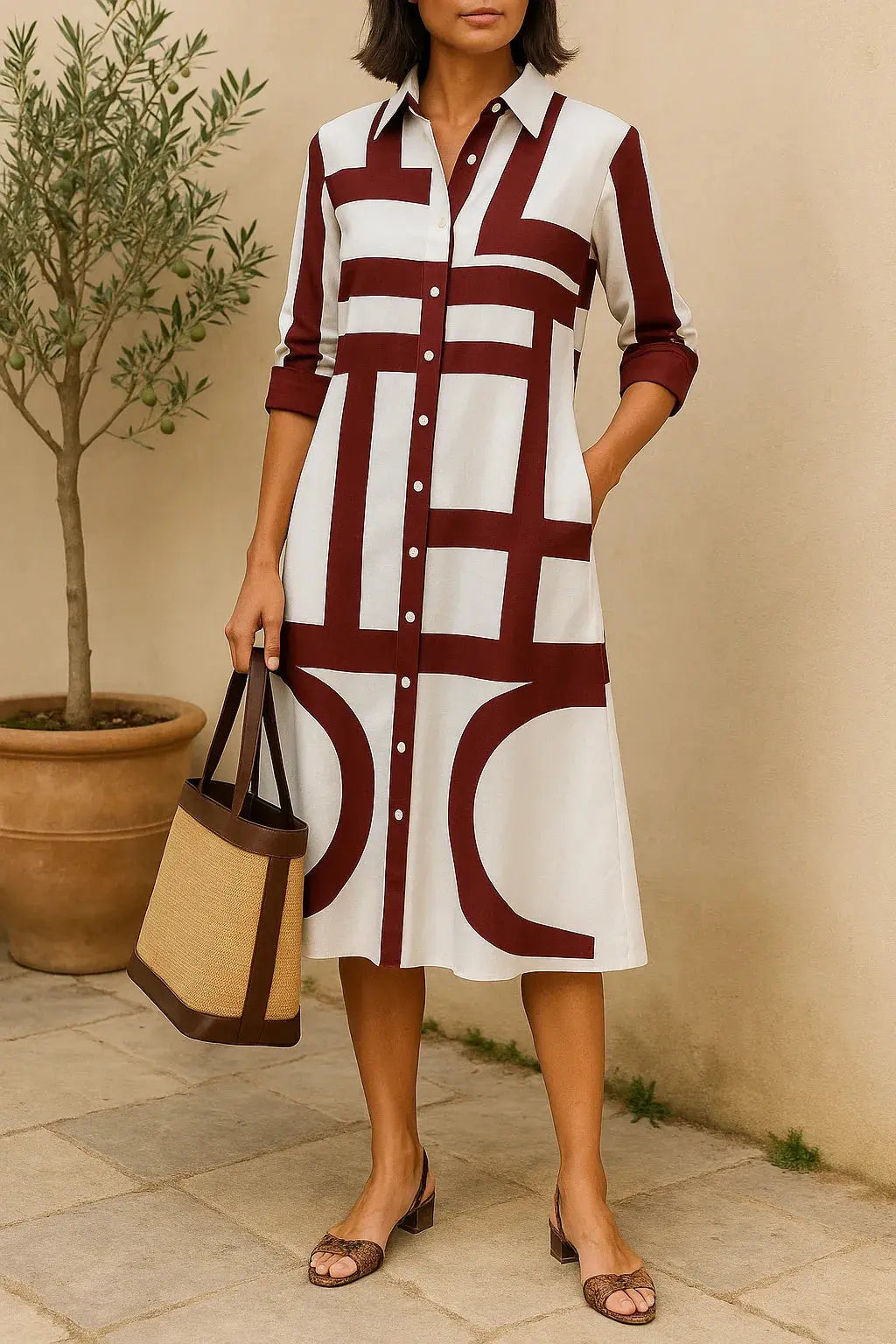 Clarissa's Shirt Dress with Bold Geometric Print - TARHUS