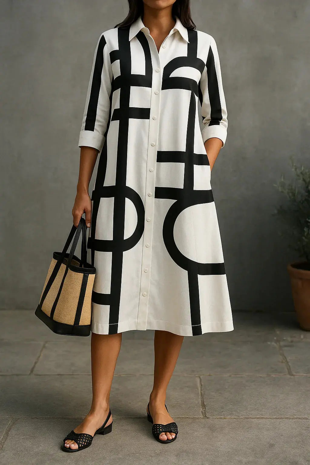 Clarissa's Shirt Dress with Bold Geometric Print - TARHUS