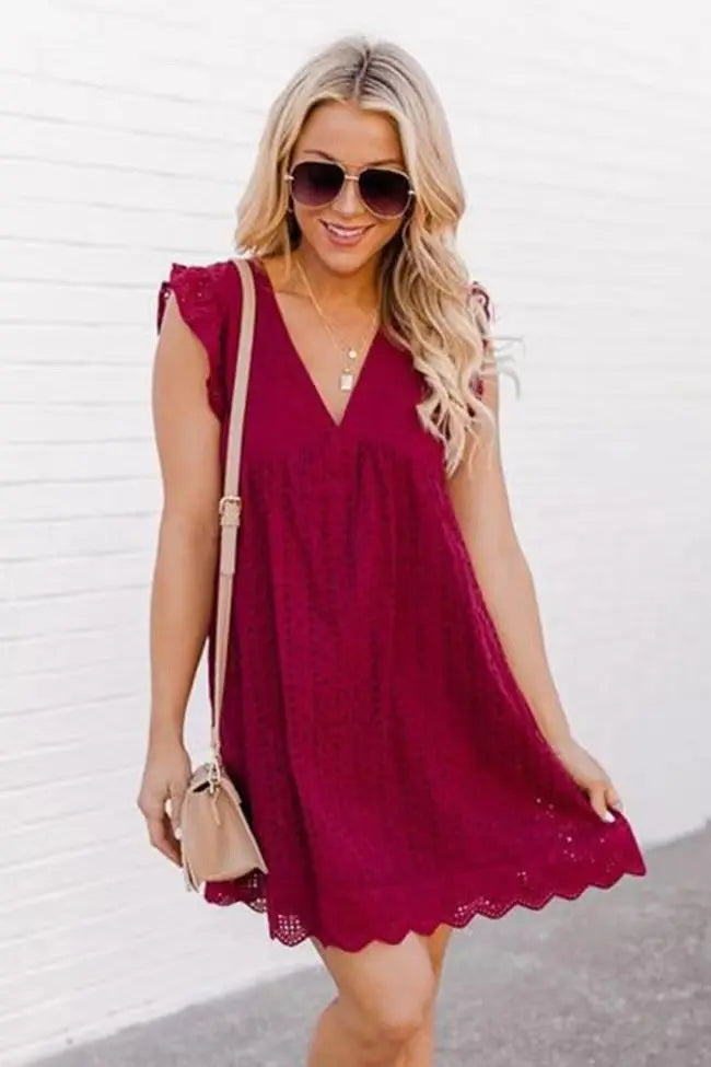 Cotton Eyelet Mini Dress with Scalloped Hem for Women TARHUS  SS - Womens - Mini Dress