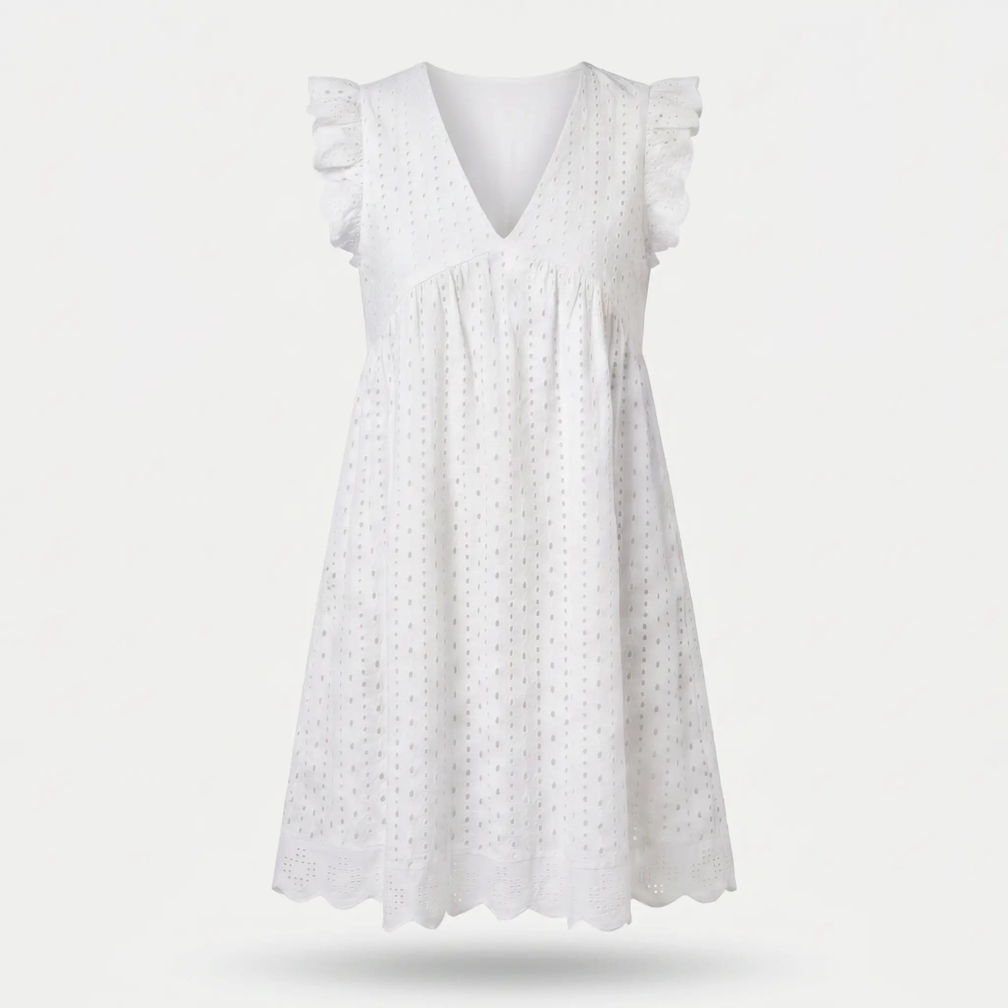 Cotton Eyelet Mini Dress with Scalloped Hem for Women TARHUS  SS - Womens - Mini Dress