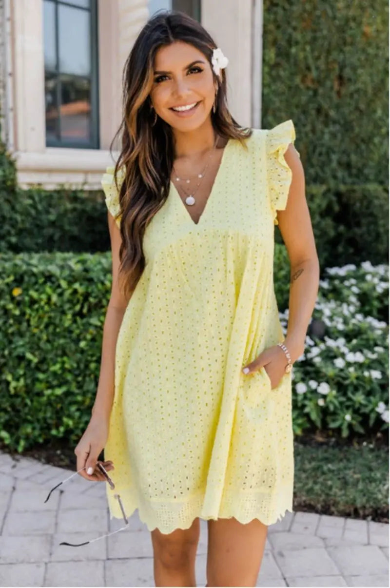 Cotton Eyelet Mini Dress with Scalloped Hem for Women TARHUS  SS - Womens - Mini Dress