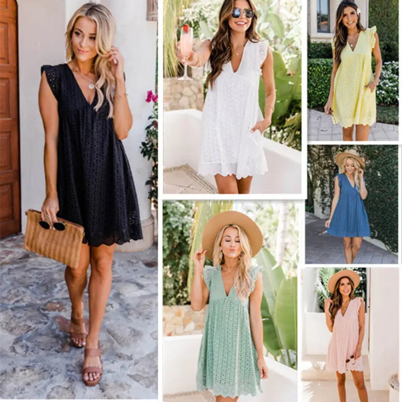 Cotton Eyelet Mini Dress with Scalloped Hem for Women TARHUS  SS - Womens - Mini Dress