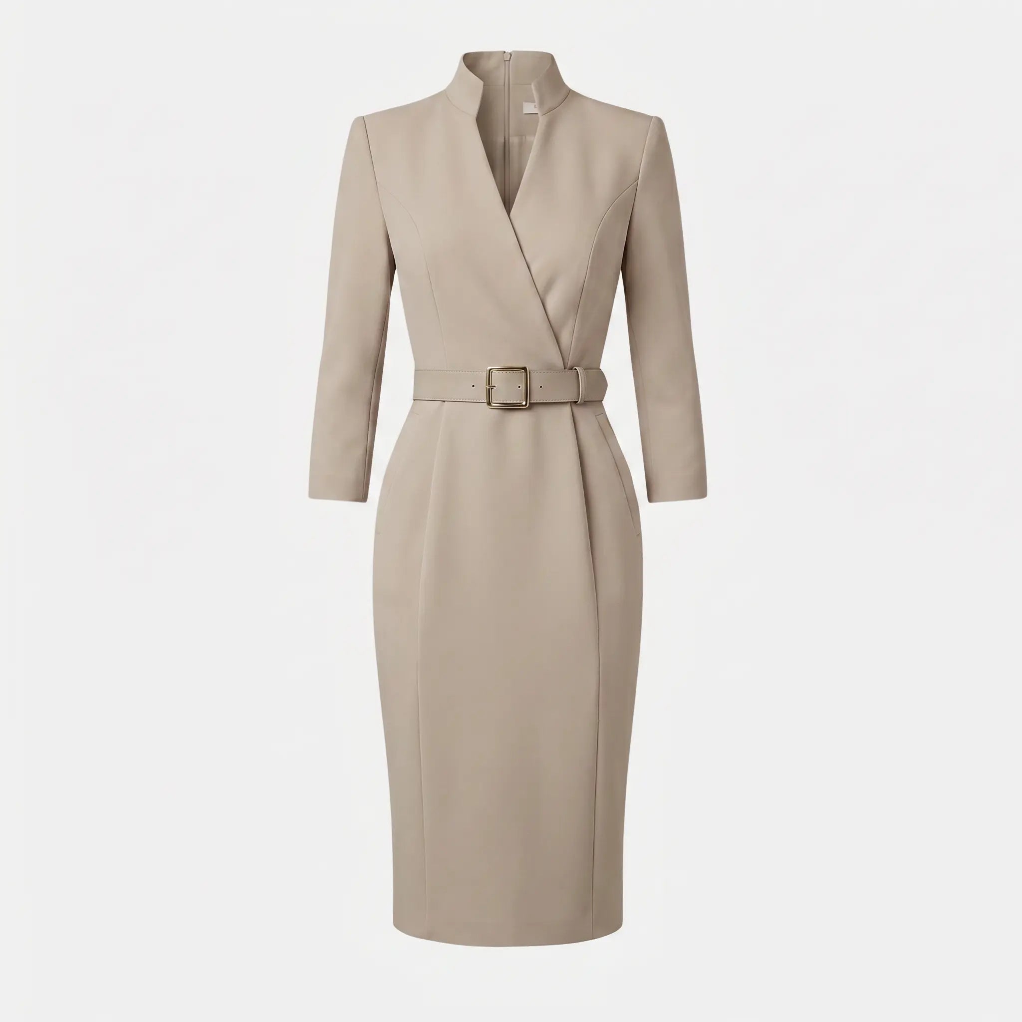 Crossover Neckline Midi Dress with Square Buckle Belt for Women TARHUS  AS - Womens - Dresses