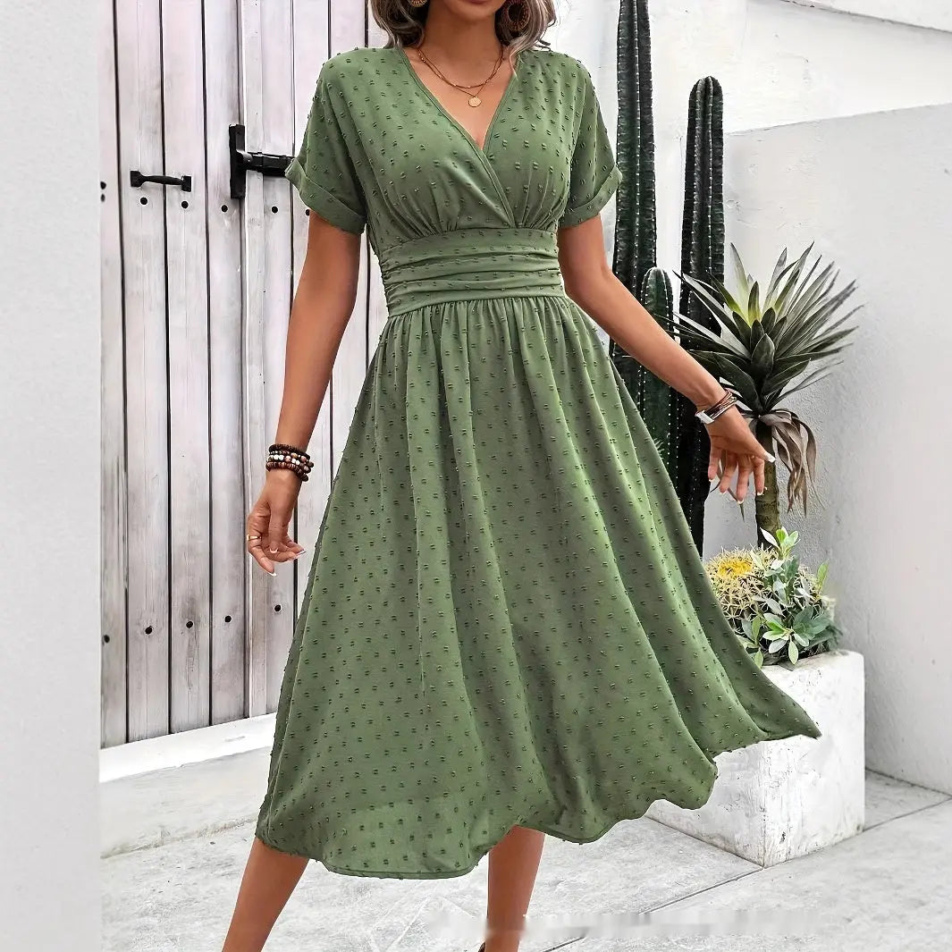 Dotted Chiffon Wrap Maxi Dress with V-Neck for Women TARHUS  SS - Womens - Midi Dress