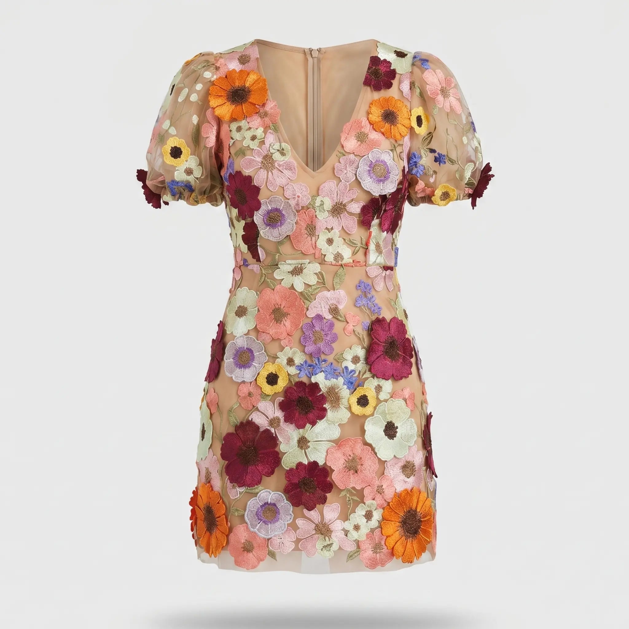 Sheer Floral Mesh Mini Dress with Puff Sleeves for Women TARHUS  SS - Womens - Mini Dress