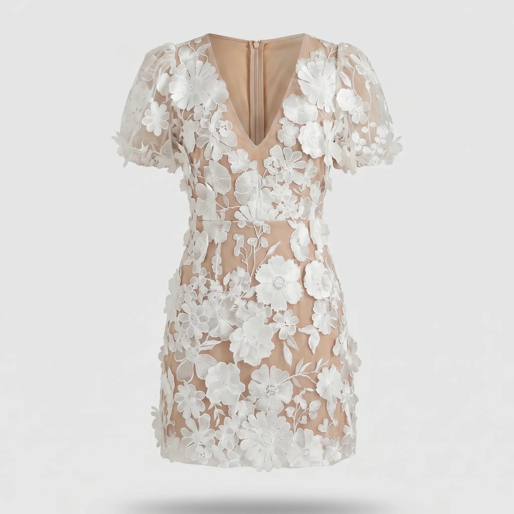 Sheer Floral Mesh Mini Dress with Puff Sleeves for Women TARHUS  SS - Womens - Mini Dress