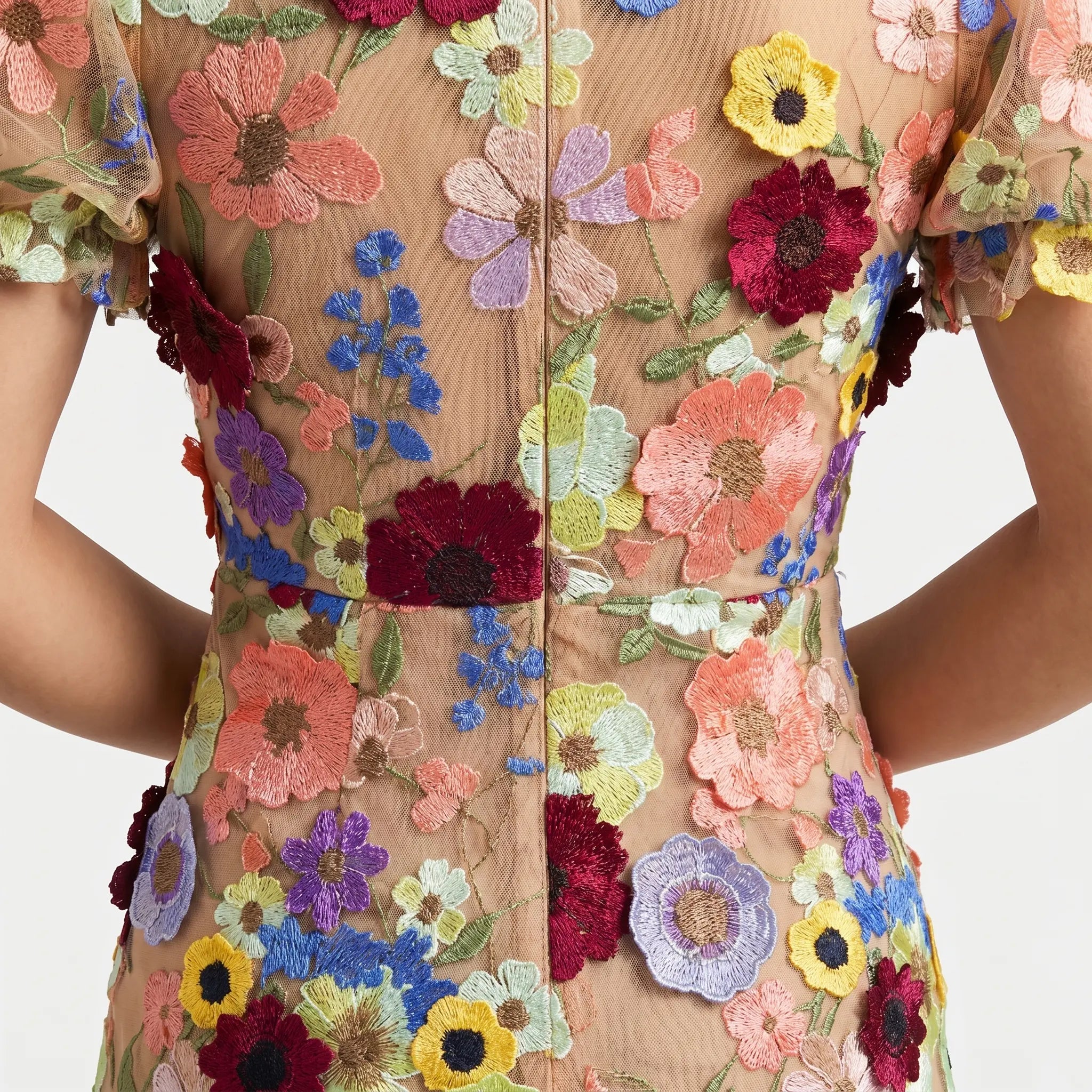 Sheer Floral Mesh Mini Dress with Puff Sleeves for Women TARHUS  SS - Womens - Mini Dress
