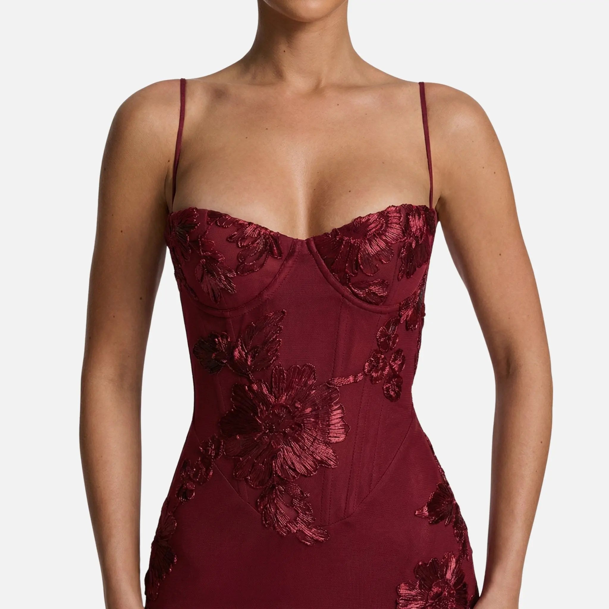 Fitted Satin Maxi Dress with Corset Bodice for Women TARHUS  AS - Womens - Maxi Dress