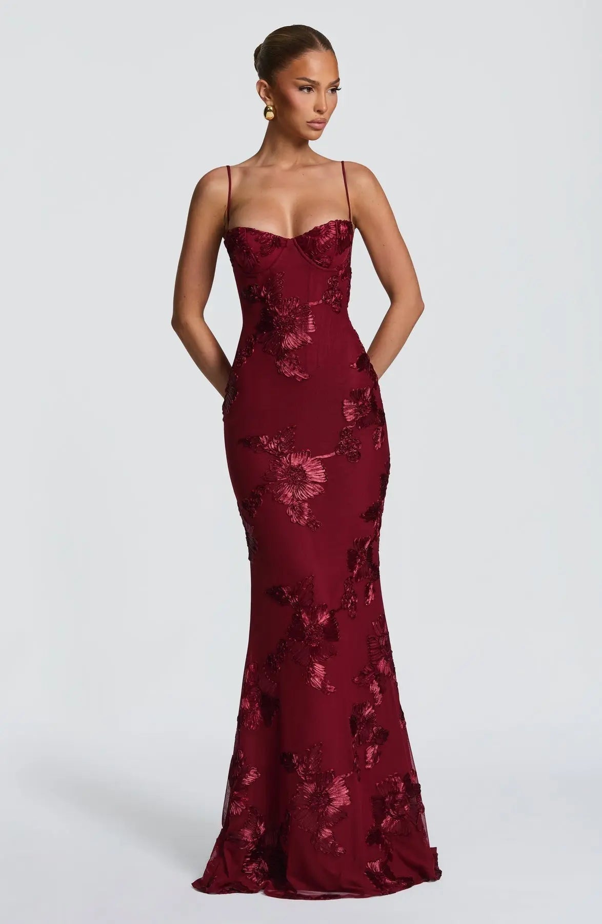 Fitted Satin Maxi Dress with Corset Bodice for Women TARHUS  AS - Womens - Maxi Dress