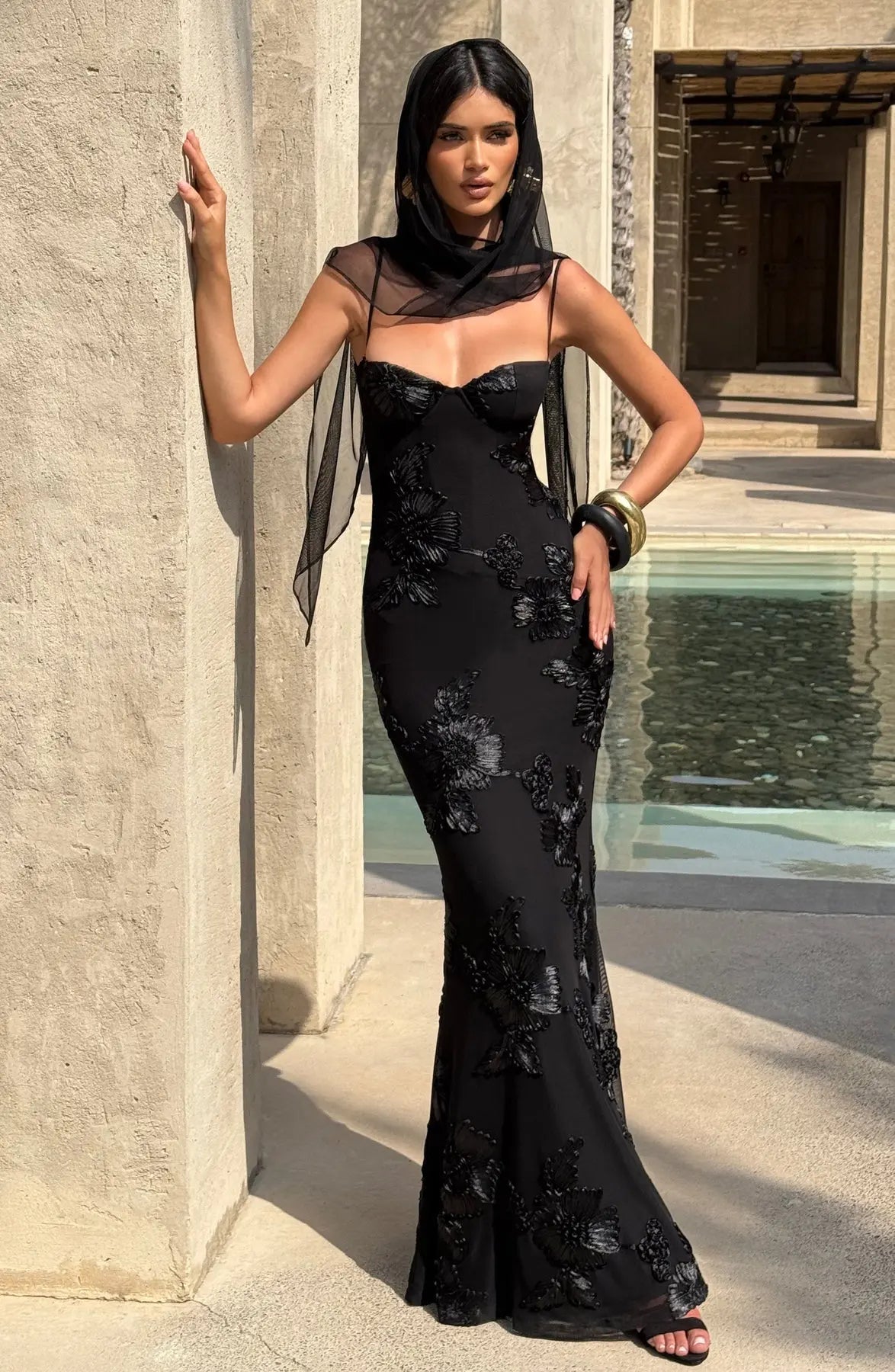 Fitted Satin Maxi Dress with Corset Bodice for Women TARHUS  AS - Womens - Maxi Dress