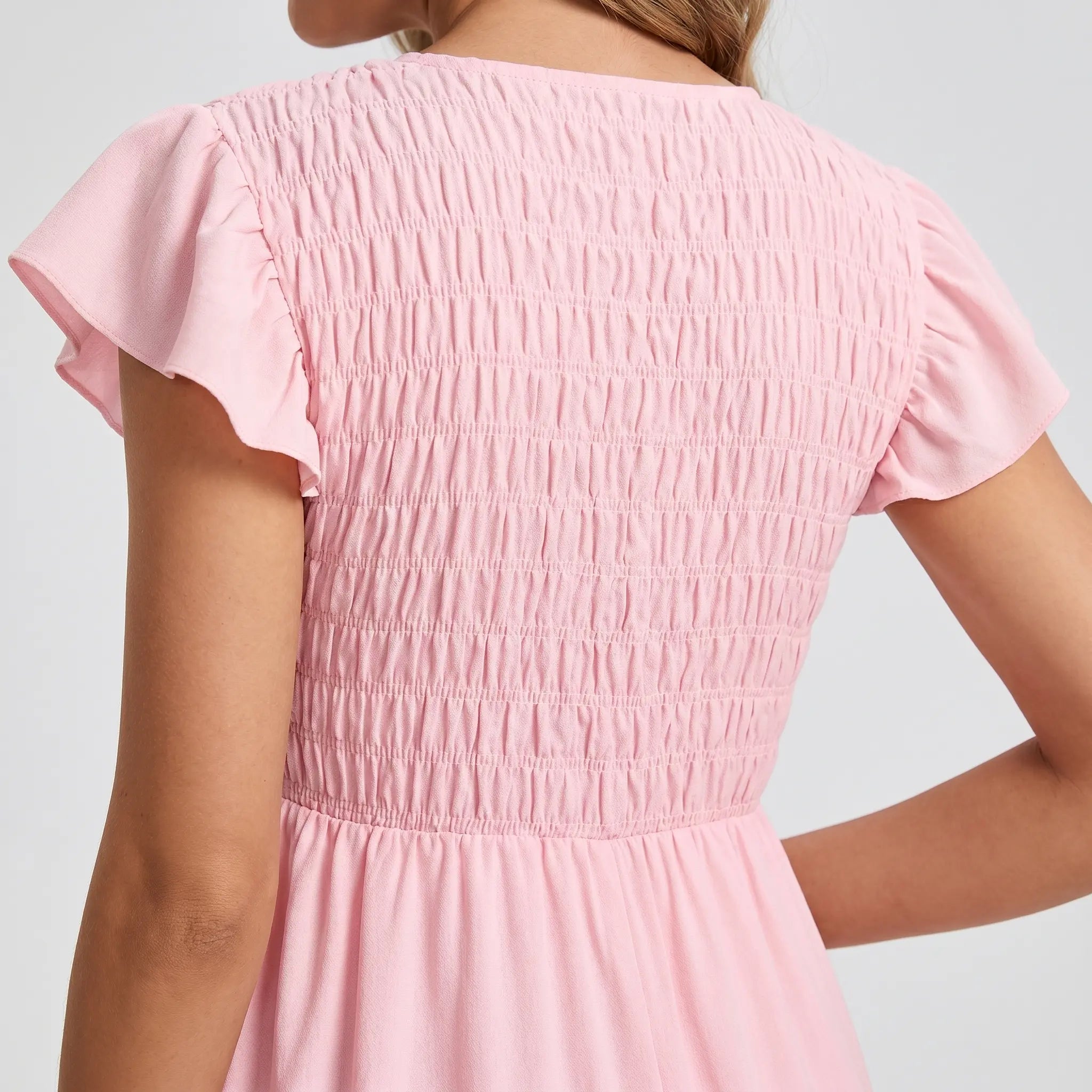 Flowing Pink Midi Dress with Smocked Bodice for Women TARHUS  SS - Womens - Maxi Dress