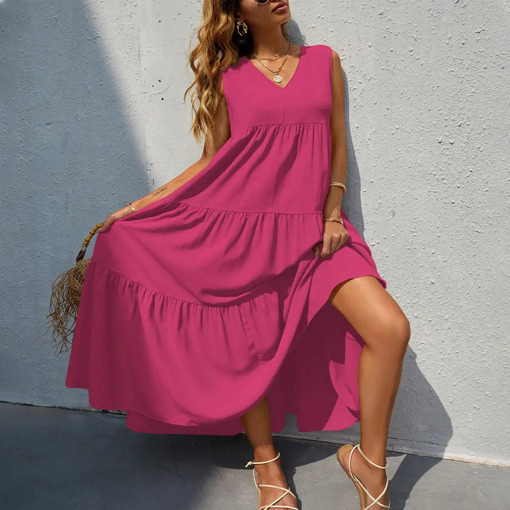 Flowing Tiered Maxi Dress with V-Neck for Women TARHUS  SS - Womens - Maxi Dress