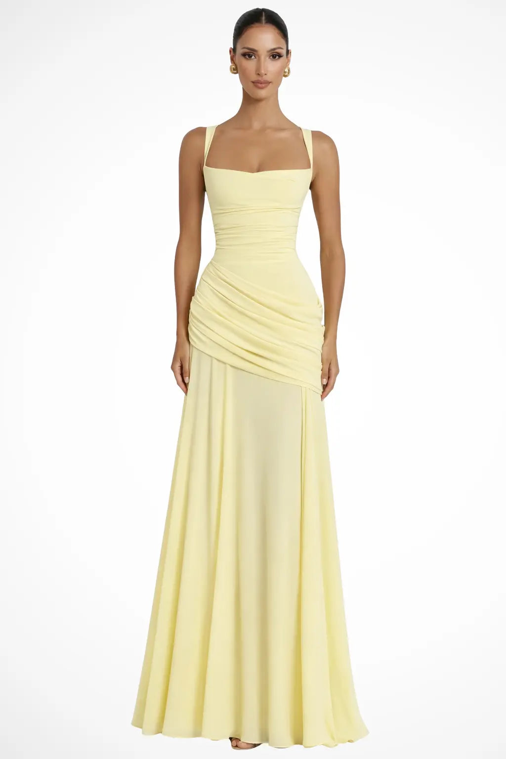 Clarisse | Women Square Neck Ruched A Line Maxi Wedding Guest Dress TARHUS