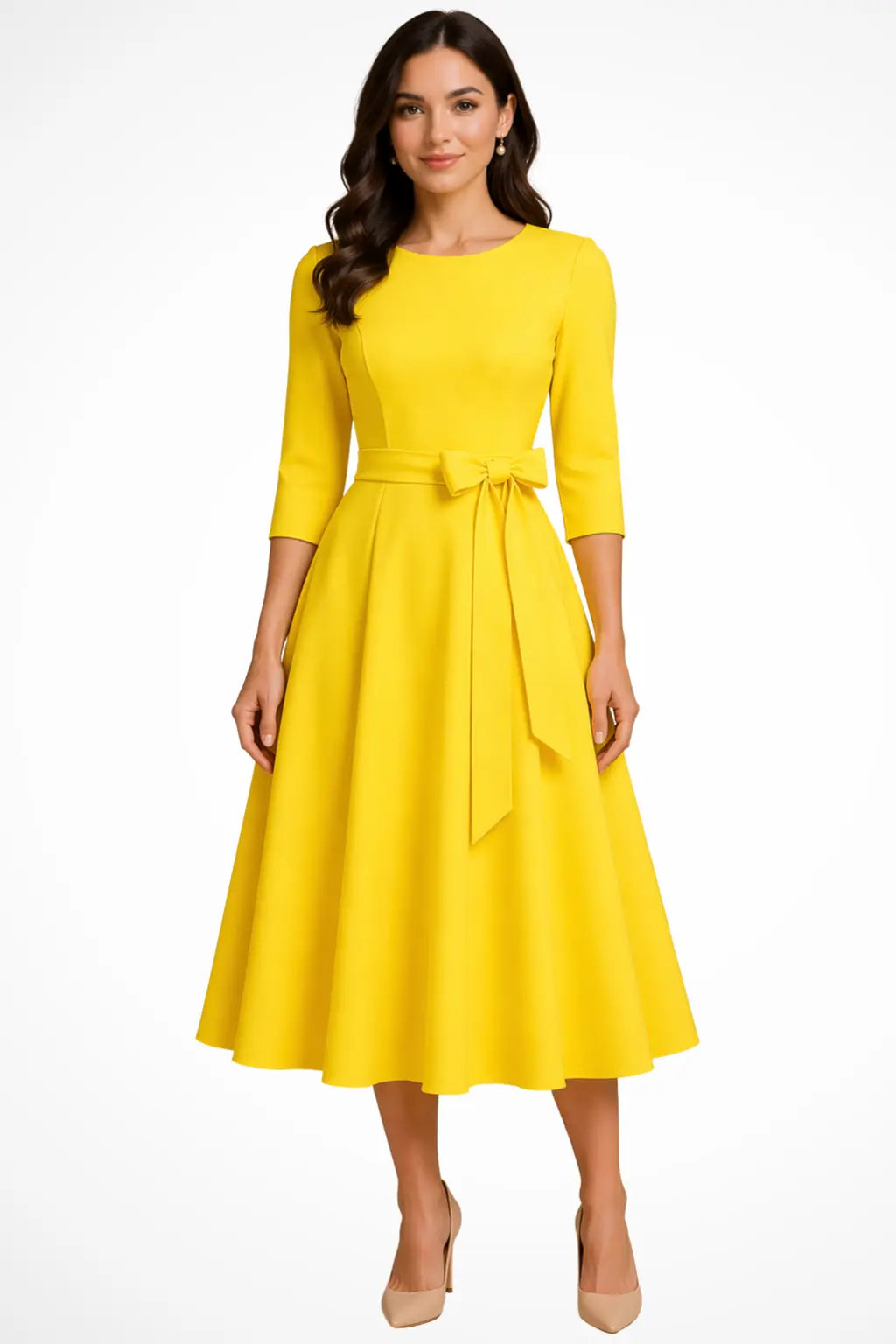 Cordelia | Women Bateau Neck Half Sleeve Pleated A Line Midi Wedding Guest Dress TARHUS  Mother of the Bride Dresses