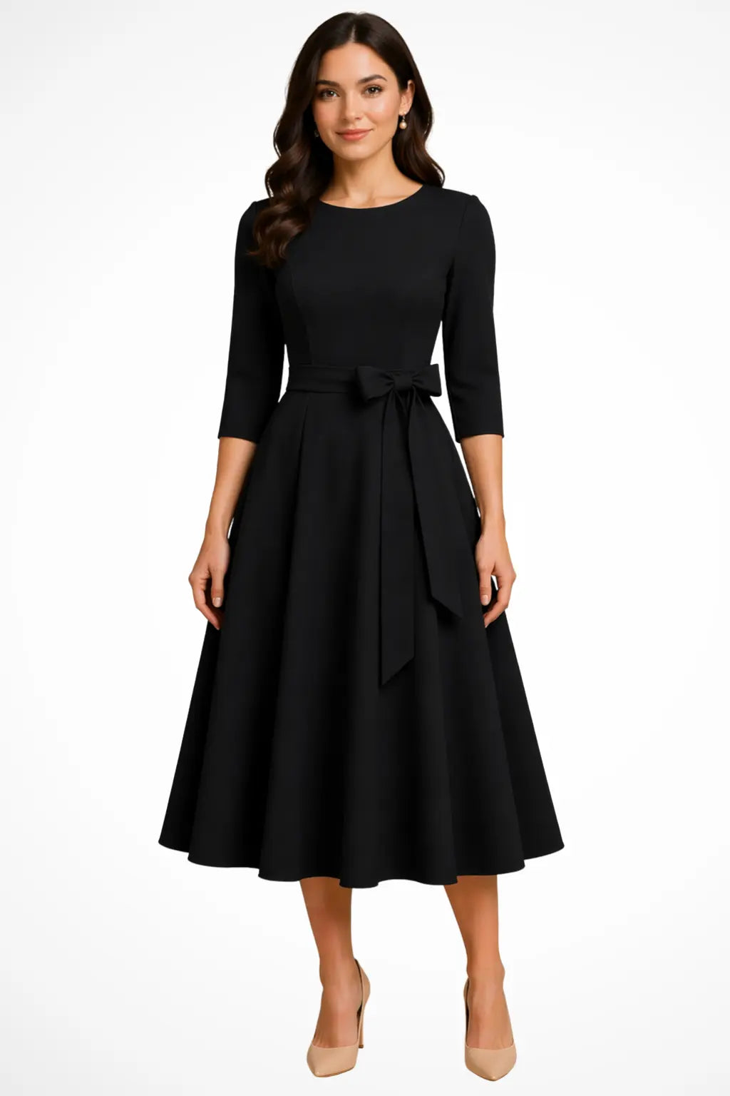 Cordelia | Women Bateau Neck Half Sleeve Pleated A Line Midi Wedding Guest Dress TARHUS  Mother of the Bride Dresses
