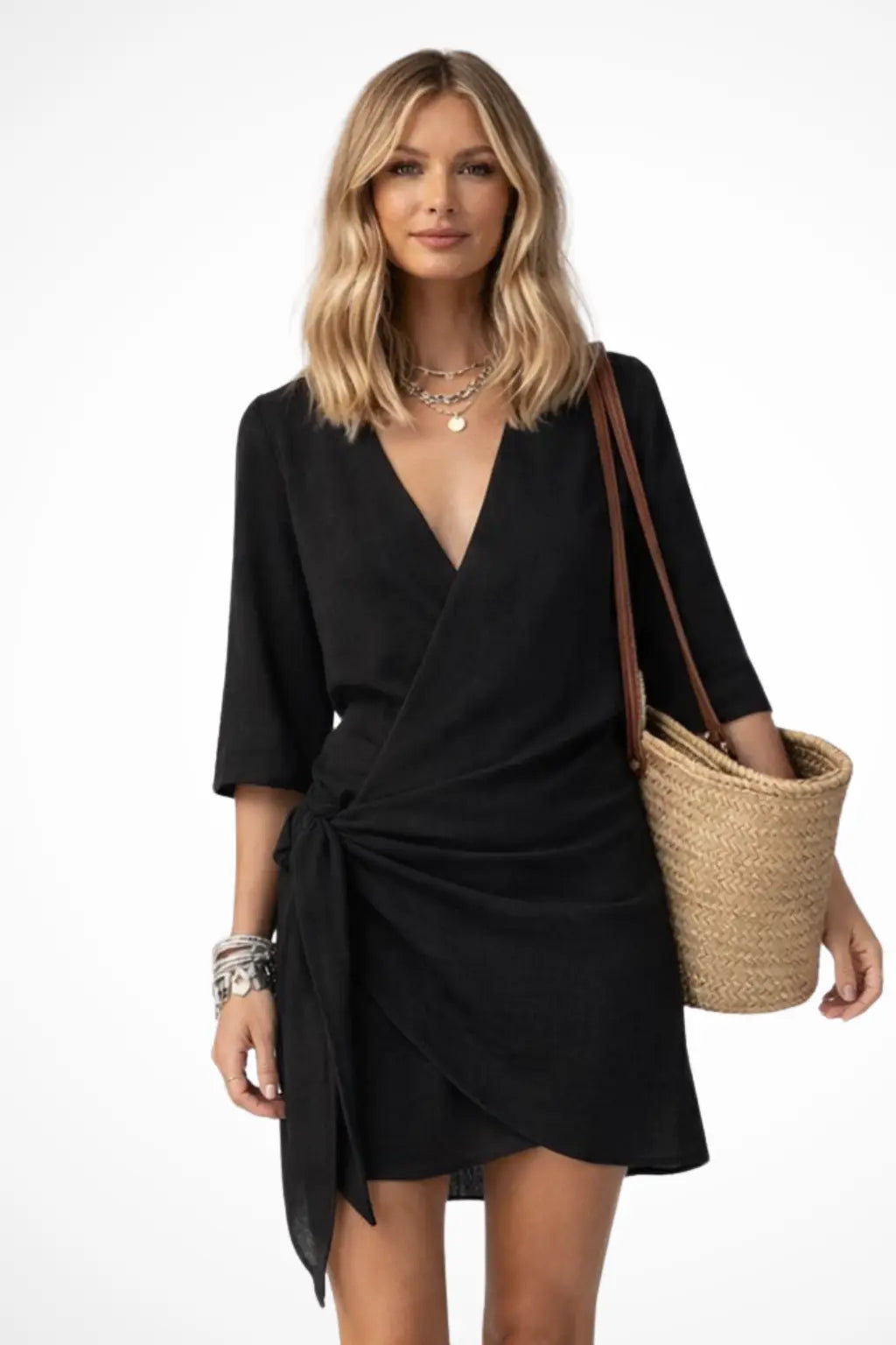 Lowri | Women Wrap Mini Dress with Tie Waist and Short Sleeves TARHUS  Mini Dresses