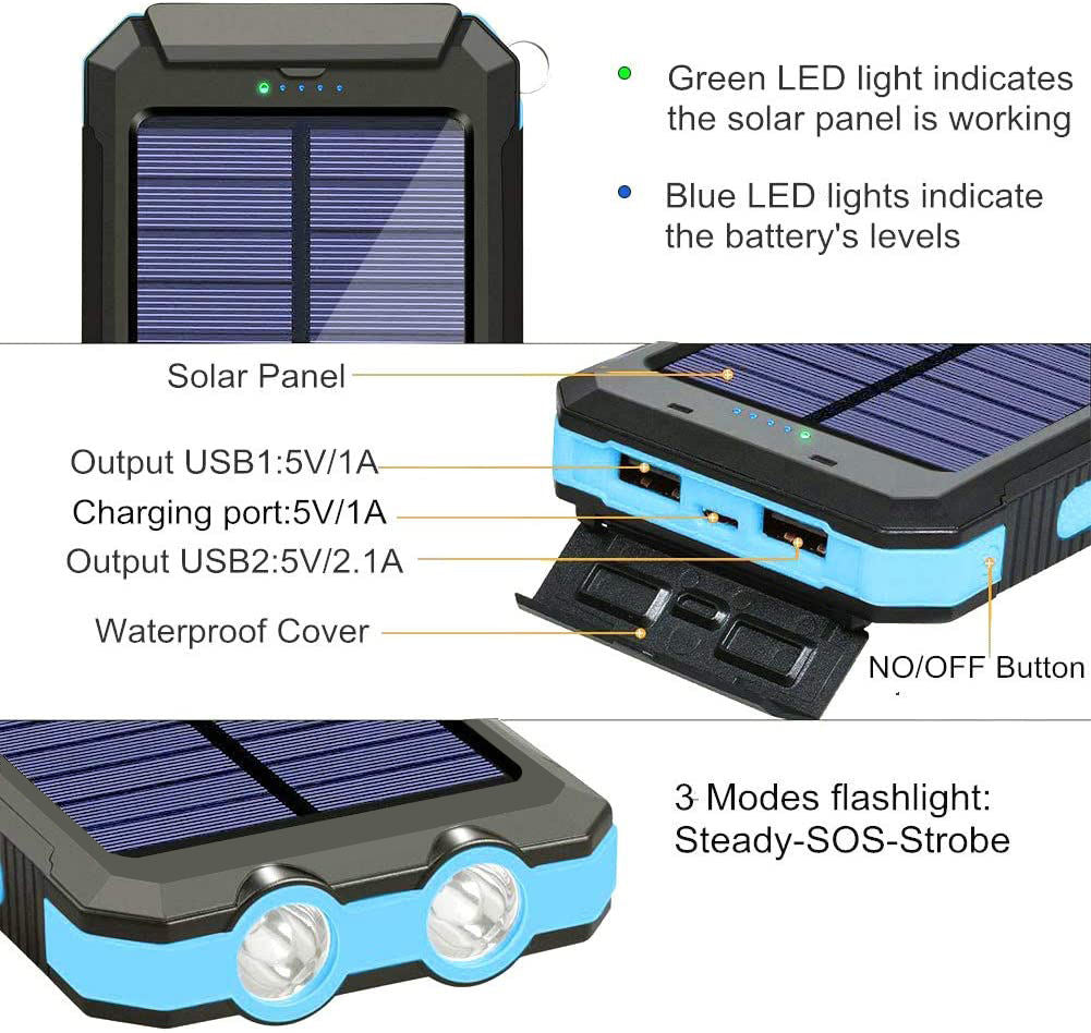 Solar Power Bank – Portable Waterproof Charger with Dual USB & LED Flashlight | SolarBank TARHUS