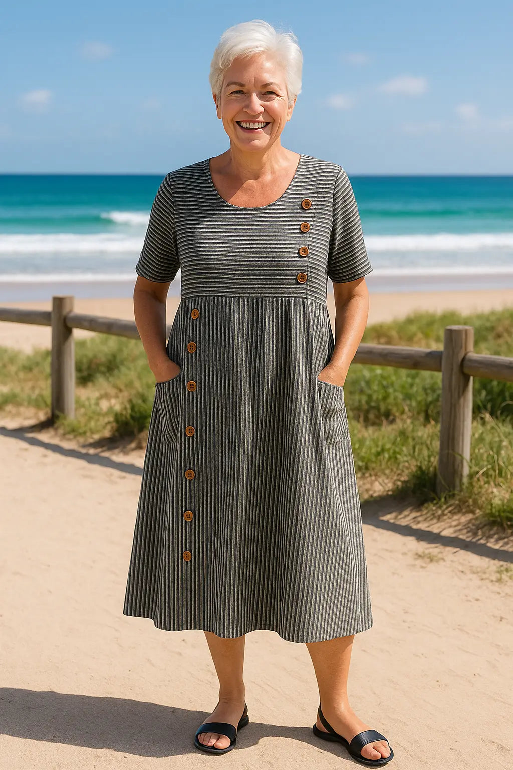 Linen Midi Dress with Button Detailing for Women TARHUS  SS - Womens - Midi Dress