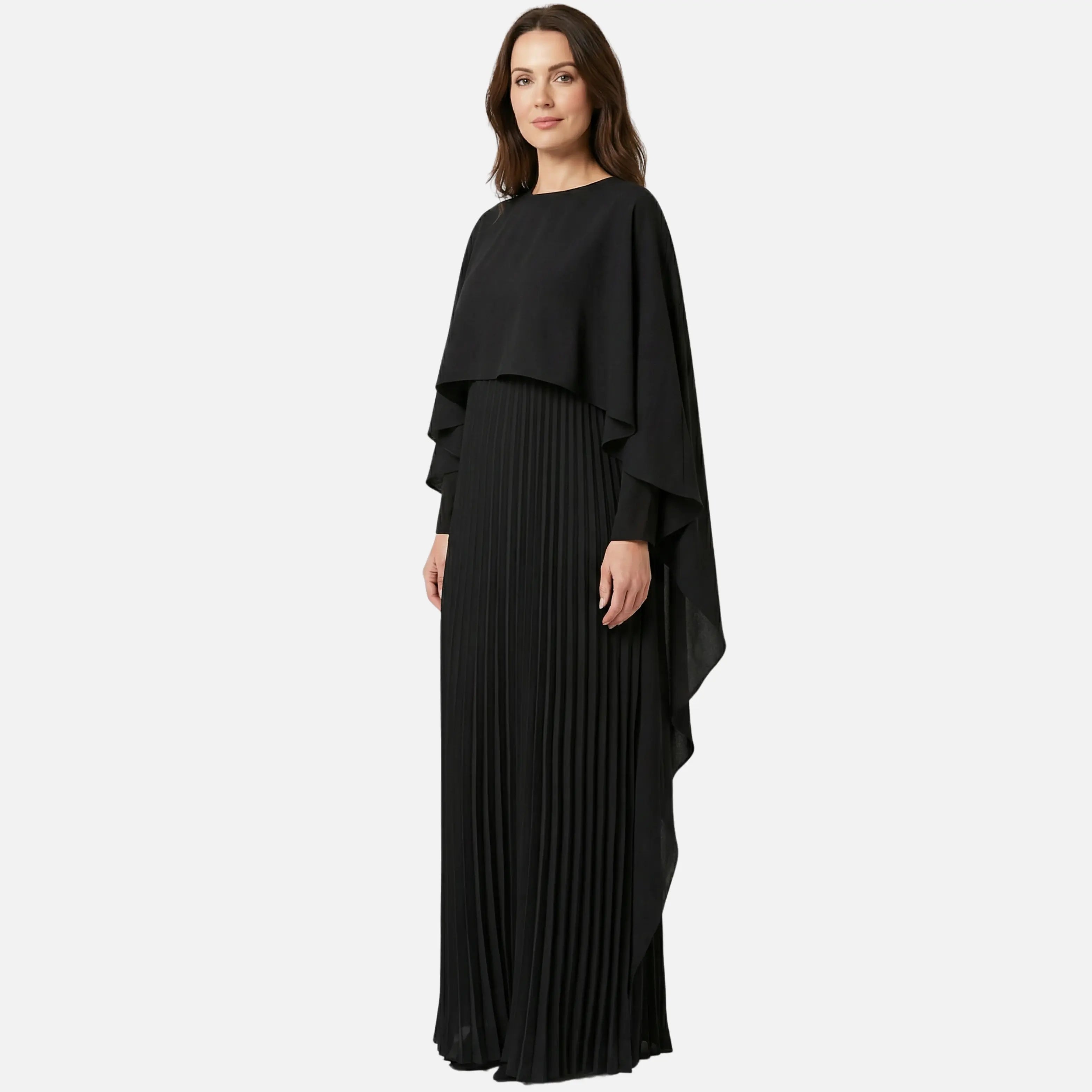 Pleated Chiffon Maxi Dress with Cape Overlay for Women TARHUS  AS - Womens - Dresses
