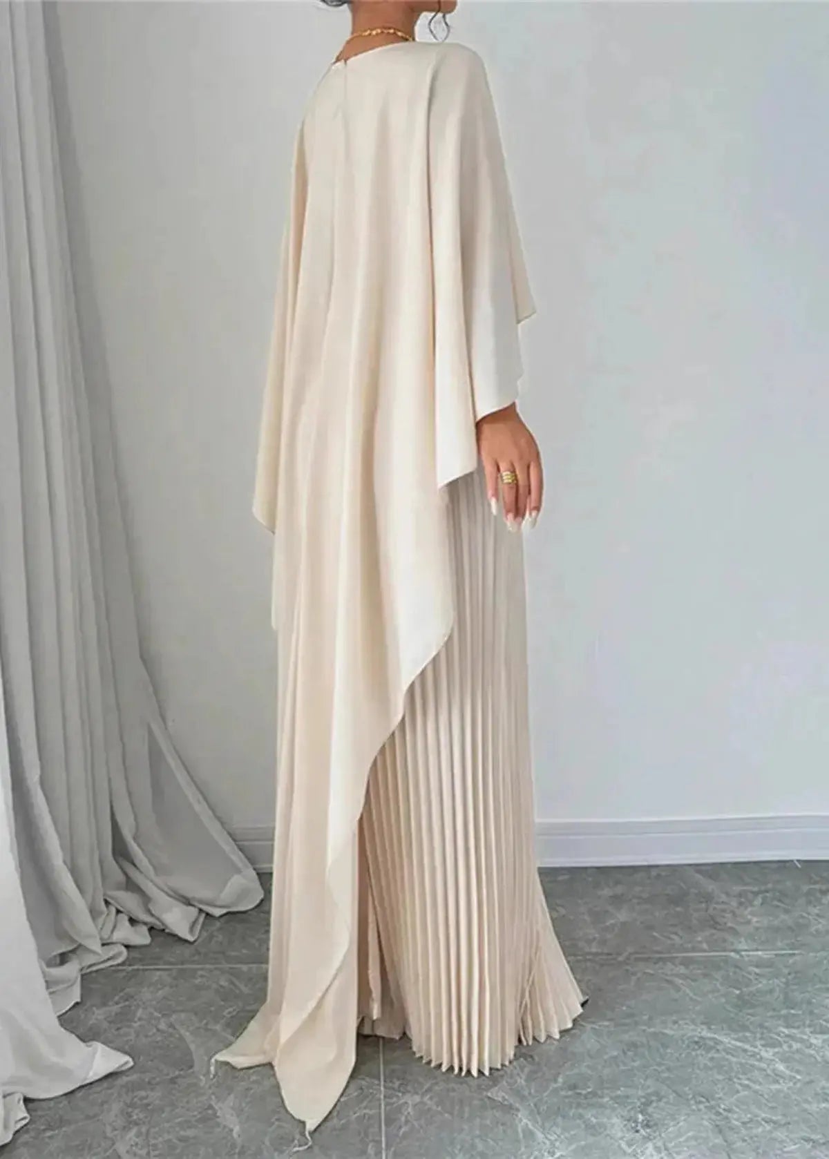 Pleated Chiffon Maxi Dress with Cape Overlay for Women TARHUS  AS - Womens - Dresses
