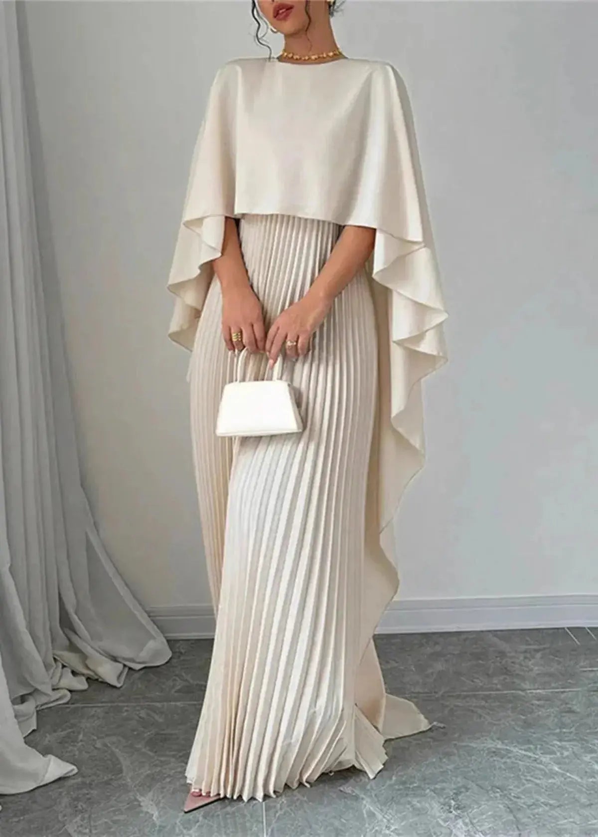Pleated Chiffon Maxi Dress with Cape Overlay for Women TARHUS  AS - Womens - Dresses