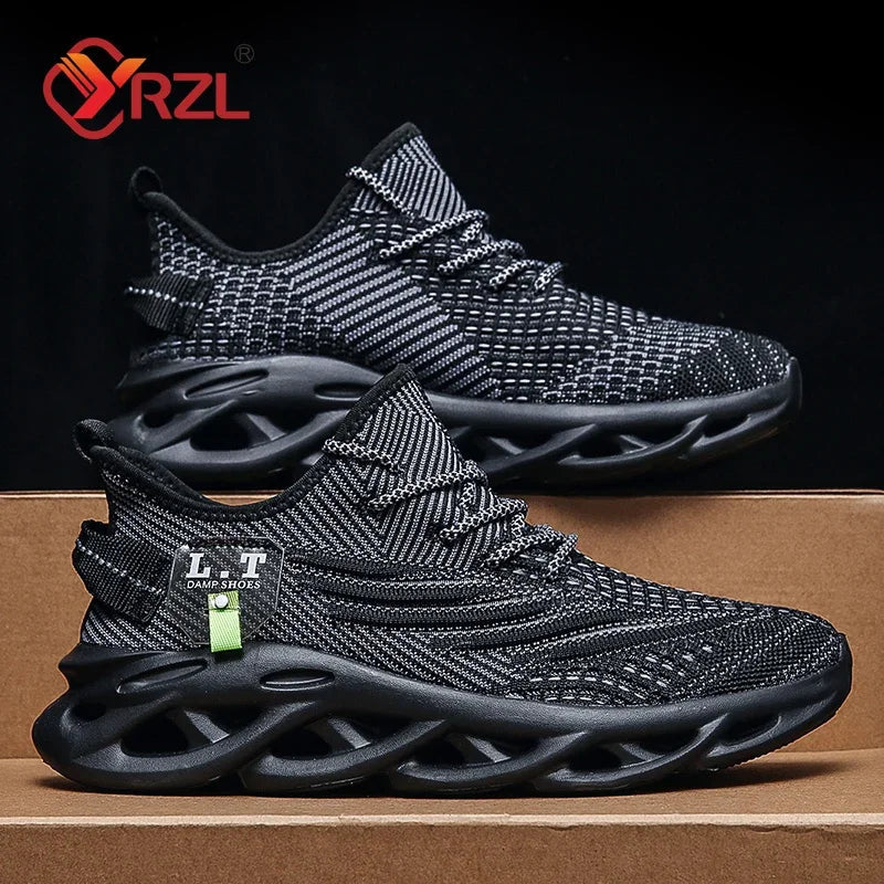 YRZL Men Sports Running Black Jogging Shoes Casual Sneakers Outdoor Breathable Mesh Women Light Shock-absorption Black Tennis TARHUS