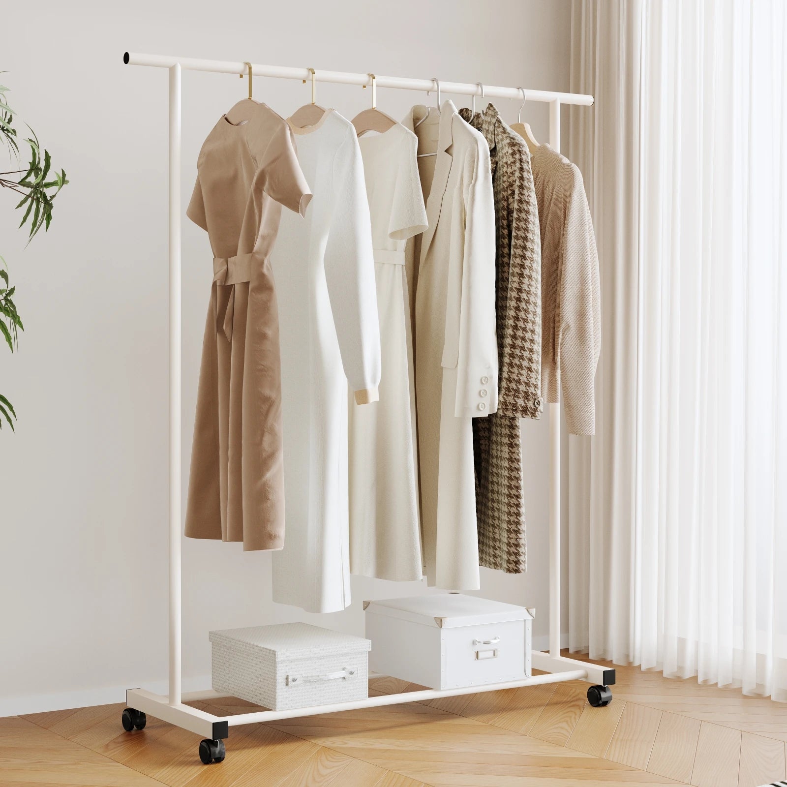 Heavy-Duty Double-Pole Clothes Rack | Floor-Standing Garment Organizer & Indoor Drying
