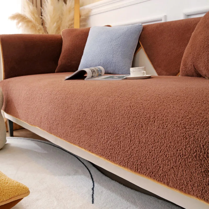 Plush Winter Sofa Cushion Cover – Thick Non-Slip Flannel Couch Protector - TARHUS