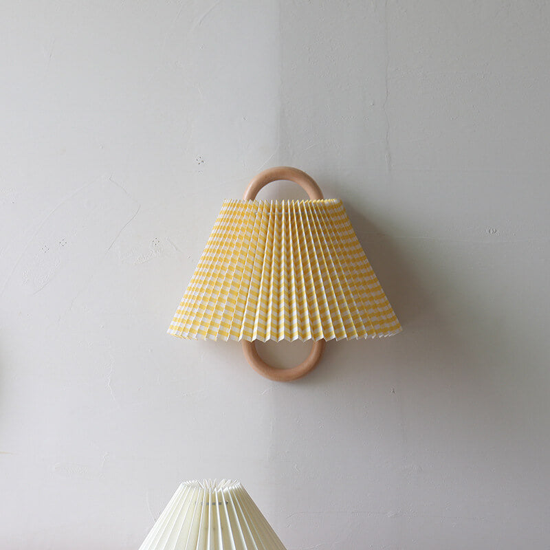 Modern Original Solid Wood Pleated Semi-Circle 1-Light Wall Sconce Lamp - TARHUS