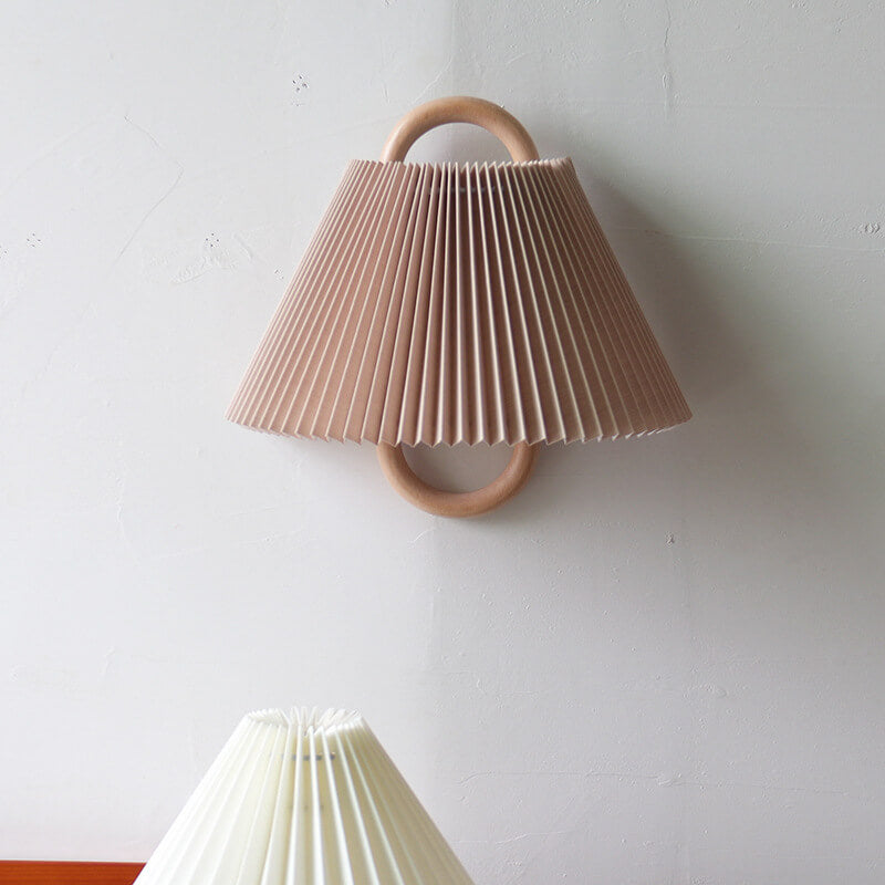 Modern Original Solid Wood Pleated Semi-Circle 1-Light Wall Sconce Lamp - TARHUS