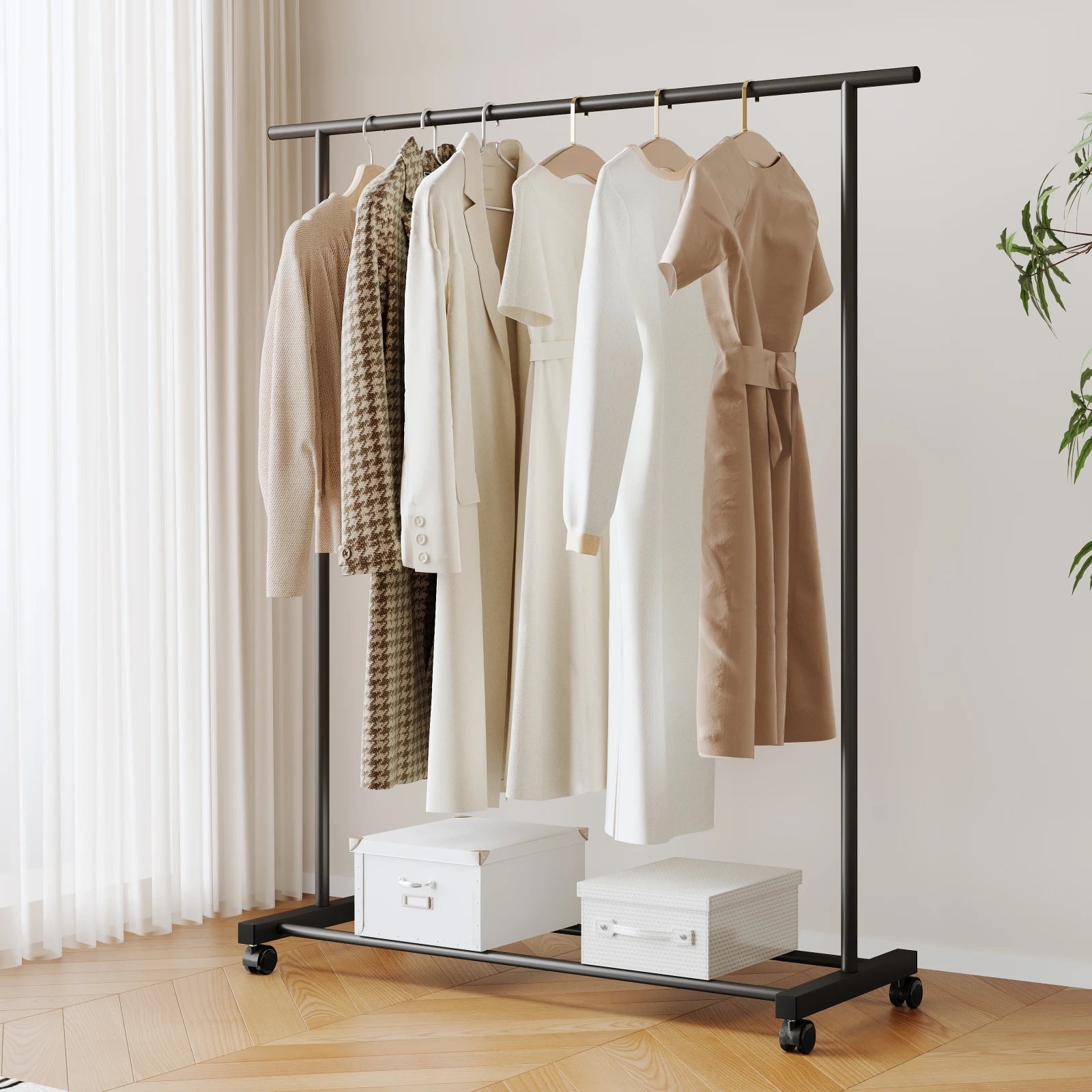 Heavy-Duty Double-Pole Clothes Rack | Floor-Standing Garment Organizer & Indoor Drying