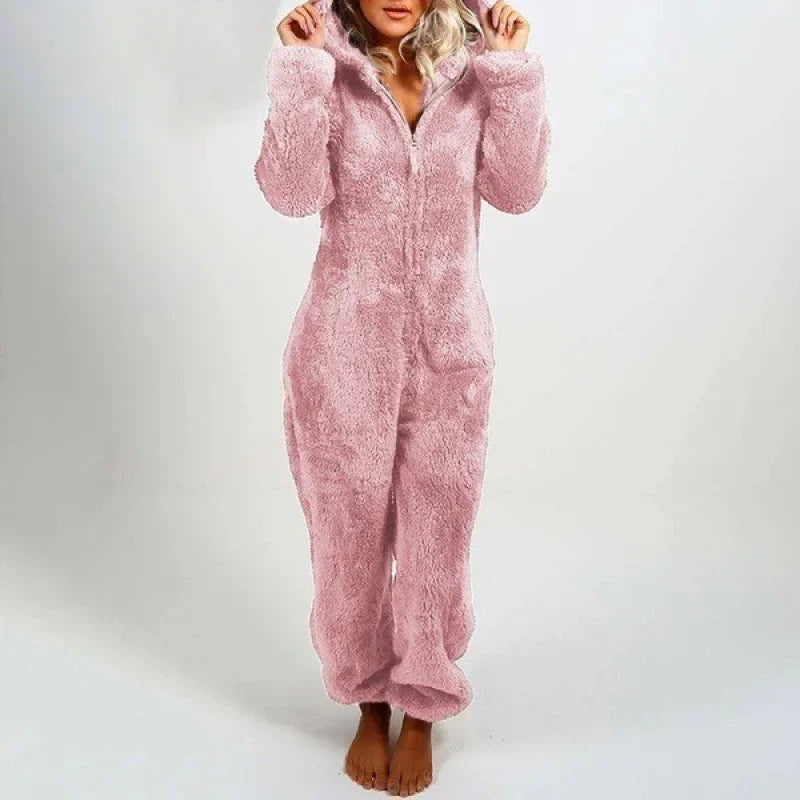Women's Cozy Fleece-Lined Hooded Jumpsuit - TARHUS