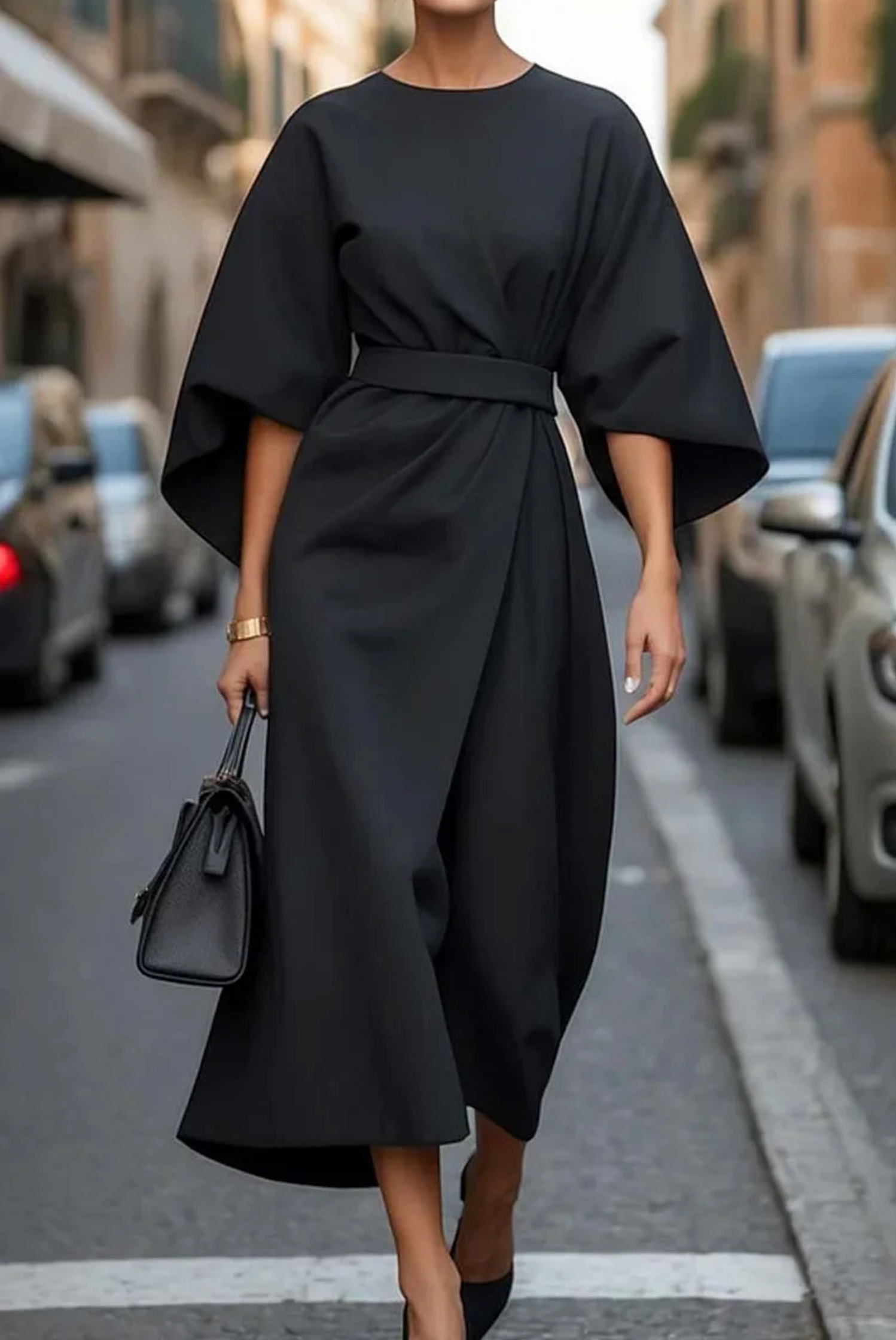 Elegant Belted Maxi Dress with Flowy Design TARHUS  Maxi Dresses (Women)