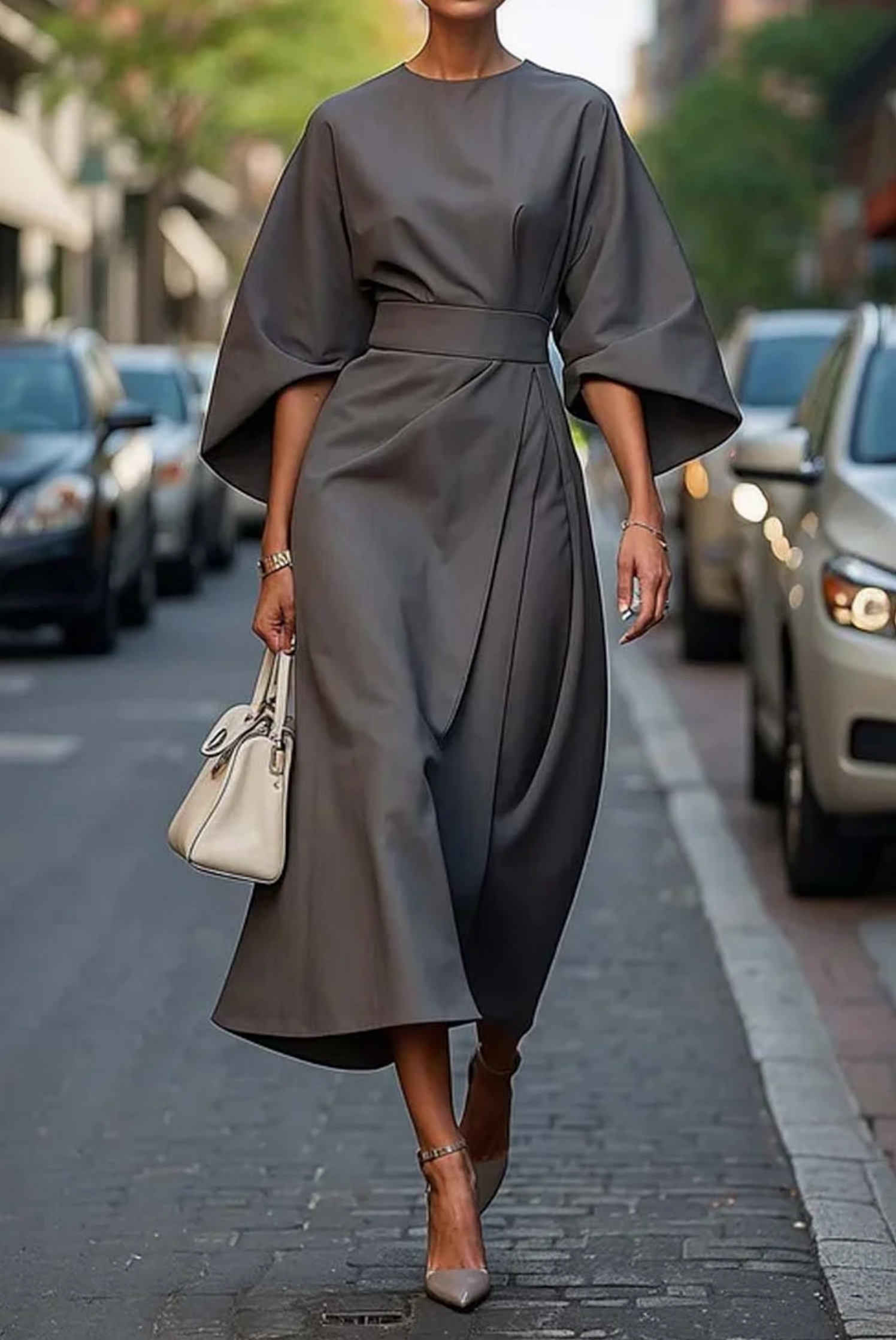 Elegant Belted Maxi Dress with Flowy Design TARHUS  Maxi Dresses (Women)