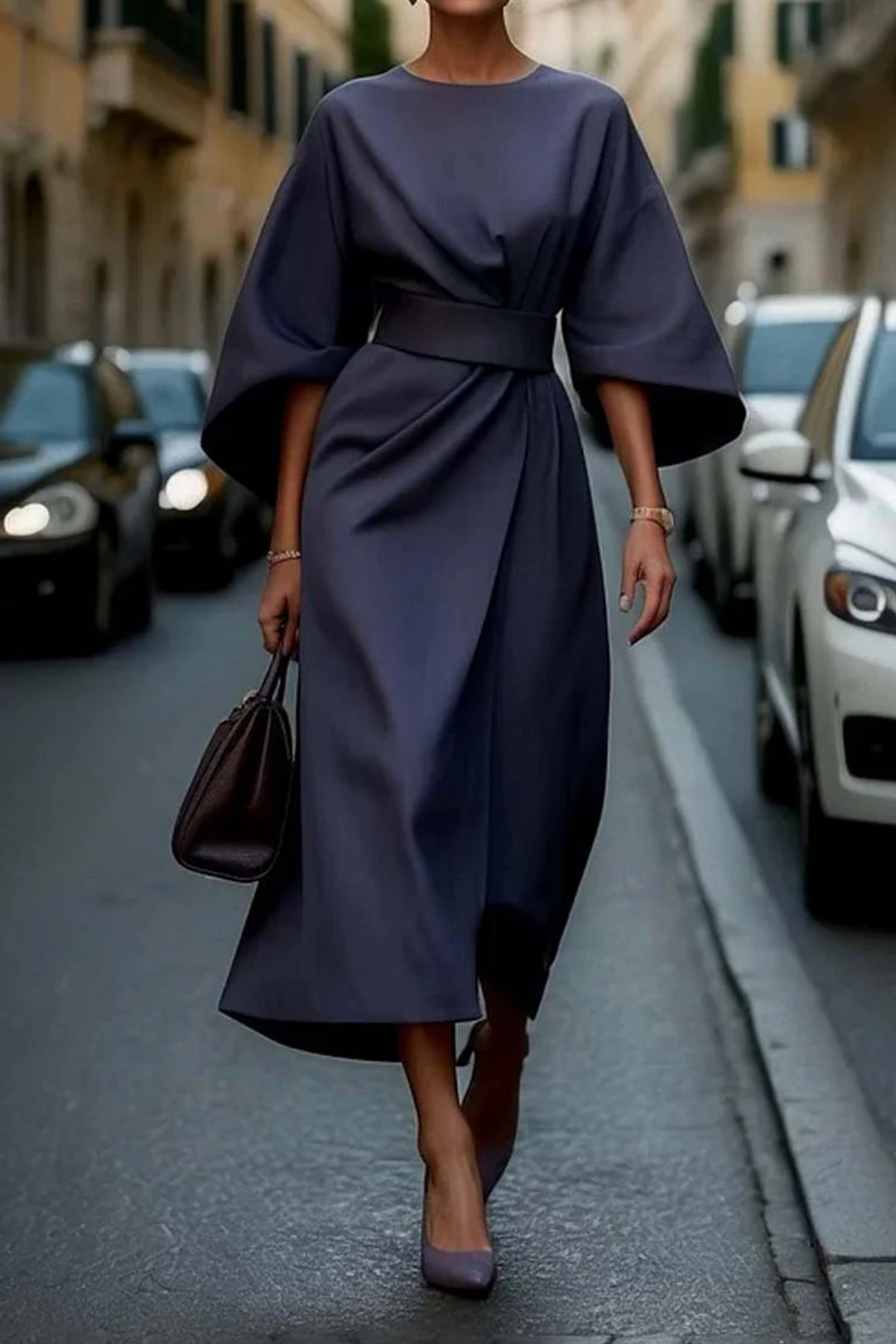Elegant Belted Maxi Dress with Flowy Design TARHUS  Maxi Dresses (Women)