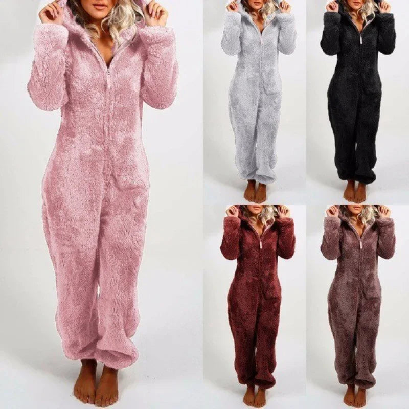 Women's Cozy Fleece-Lined Hooded Jumpsuit - TARHUS