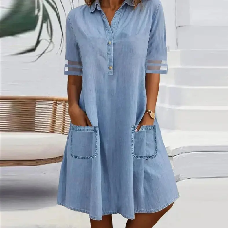Jill | Denim Mini Dress with Side Pockets - TARHUS