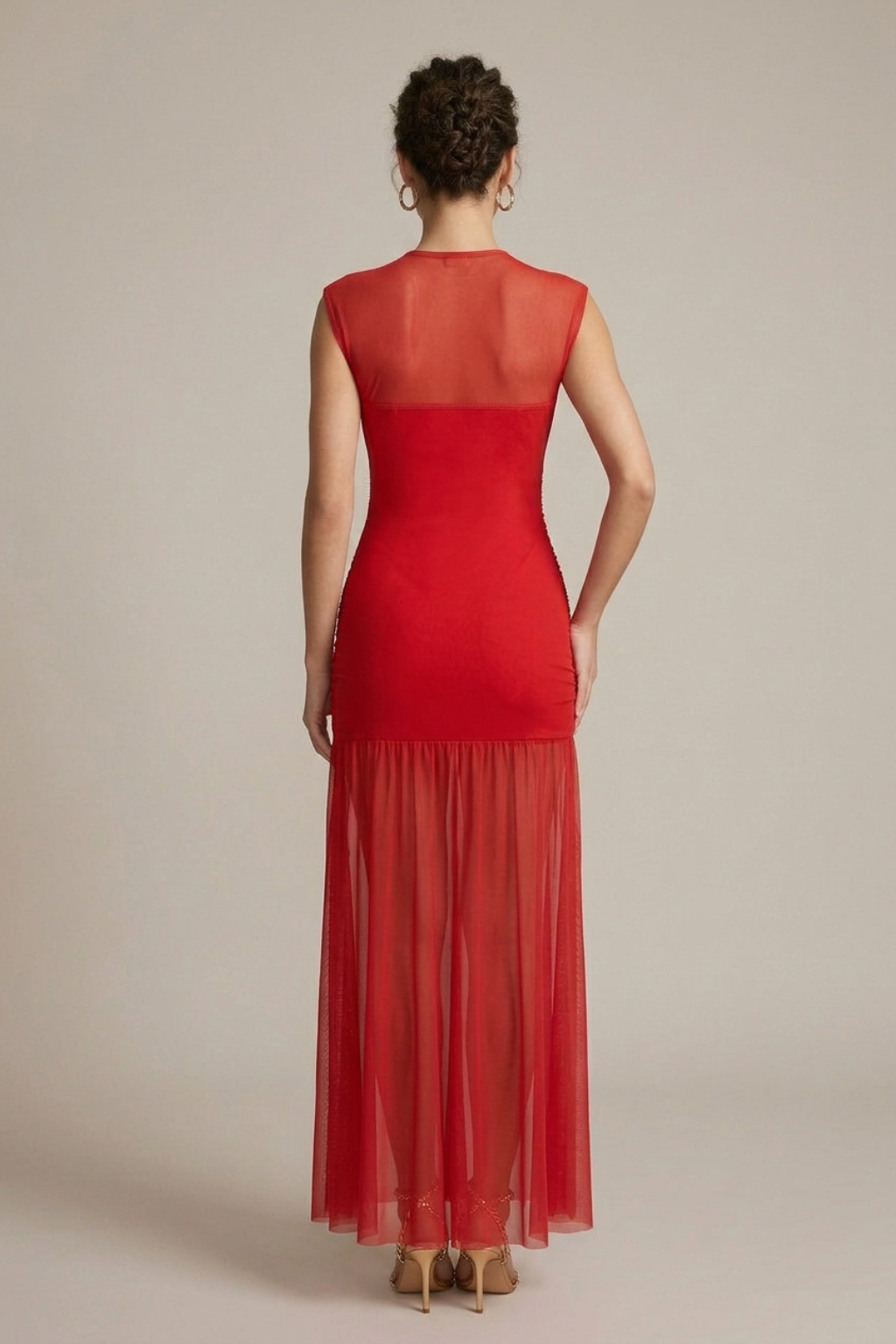 Women's Sleeveless Ruched Drop Waist Maxi Dress - Crew Neck TARHUS  Maxi Dresses
